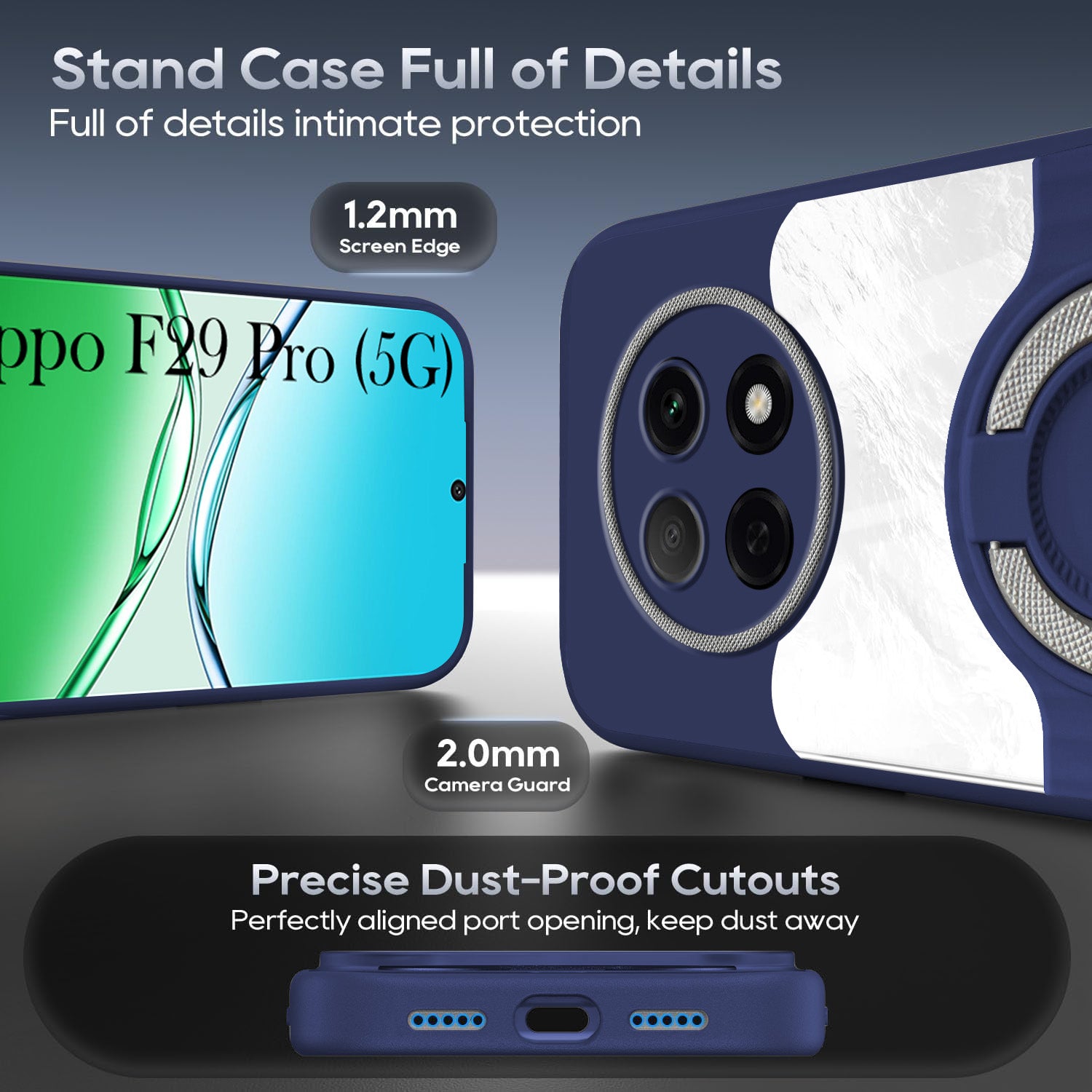 For Oppo F29 Pro Back Cover Case with stand (Built-in Ring Holder Kickstand | Lifetime Anti Yellow | Camera Protection)