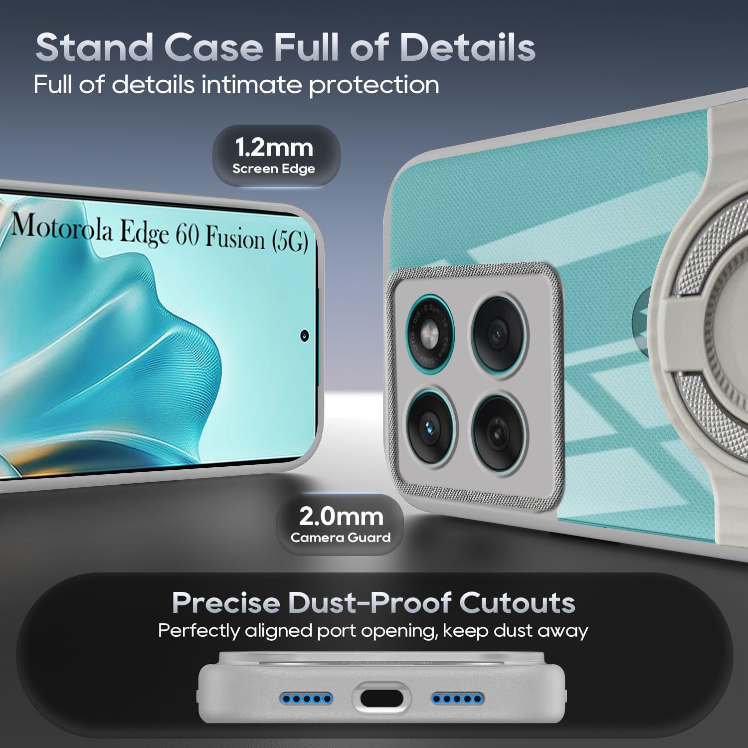 For Motorola Moto Edge 60 Fusion Back Cover Case with stand (Built-in Ring Holder Kickstand | Lifetime Anti Yellow | Camera Protection)