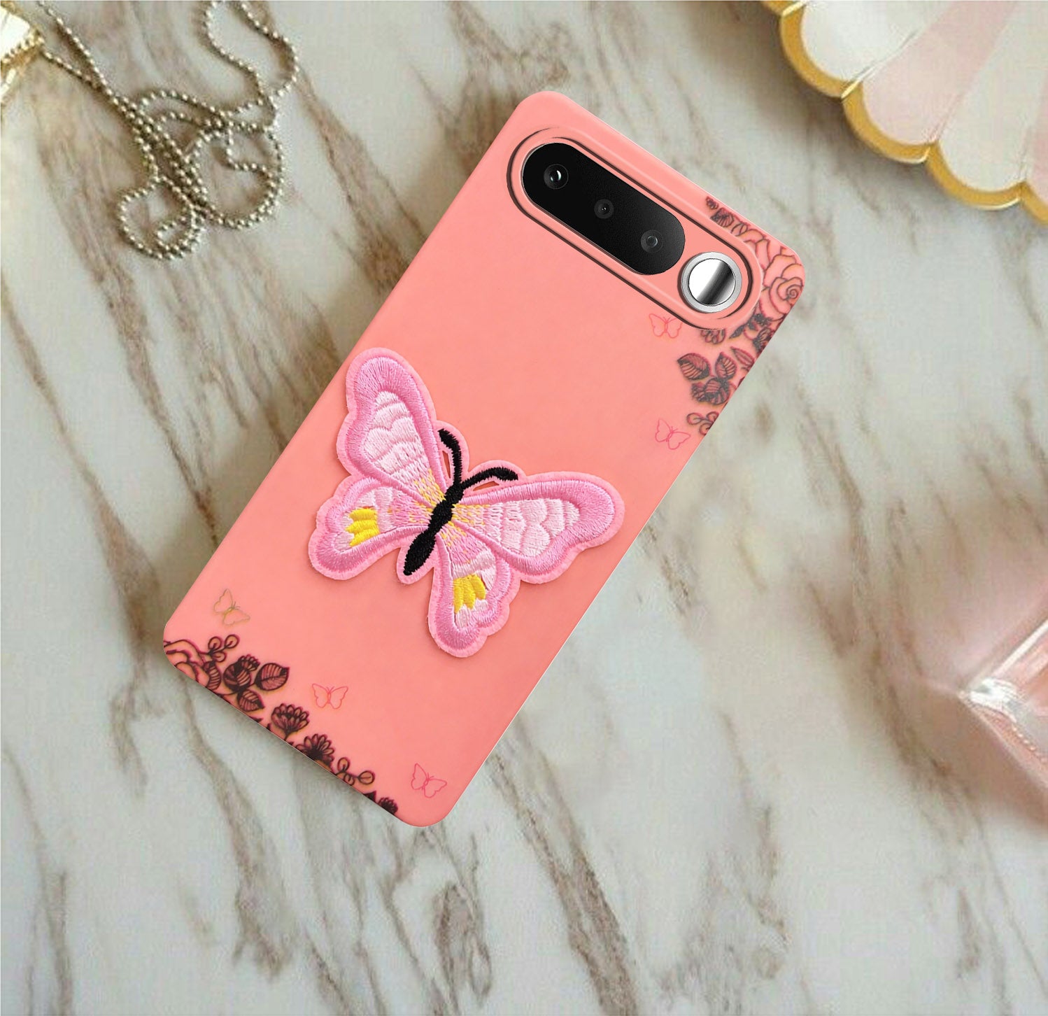 For Realme 16 Back Cover Case (Soft Butterfly Embroidery | Women Teen Girls | Camera Protection| Matte Silicone)