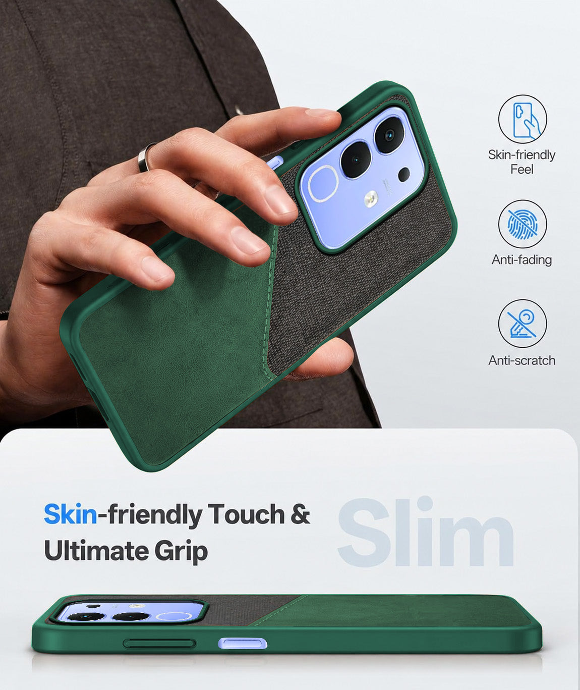 For Vivo iQOO Z10x Back Cover Case (Dual PU Leather Stitch | Professional Minimalist | Soft and Flexible)