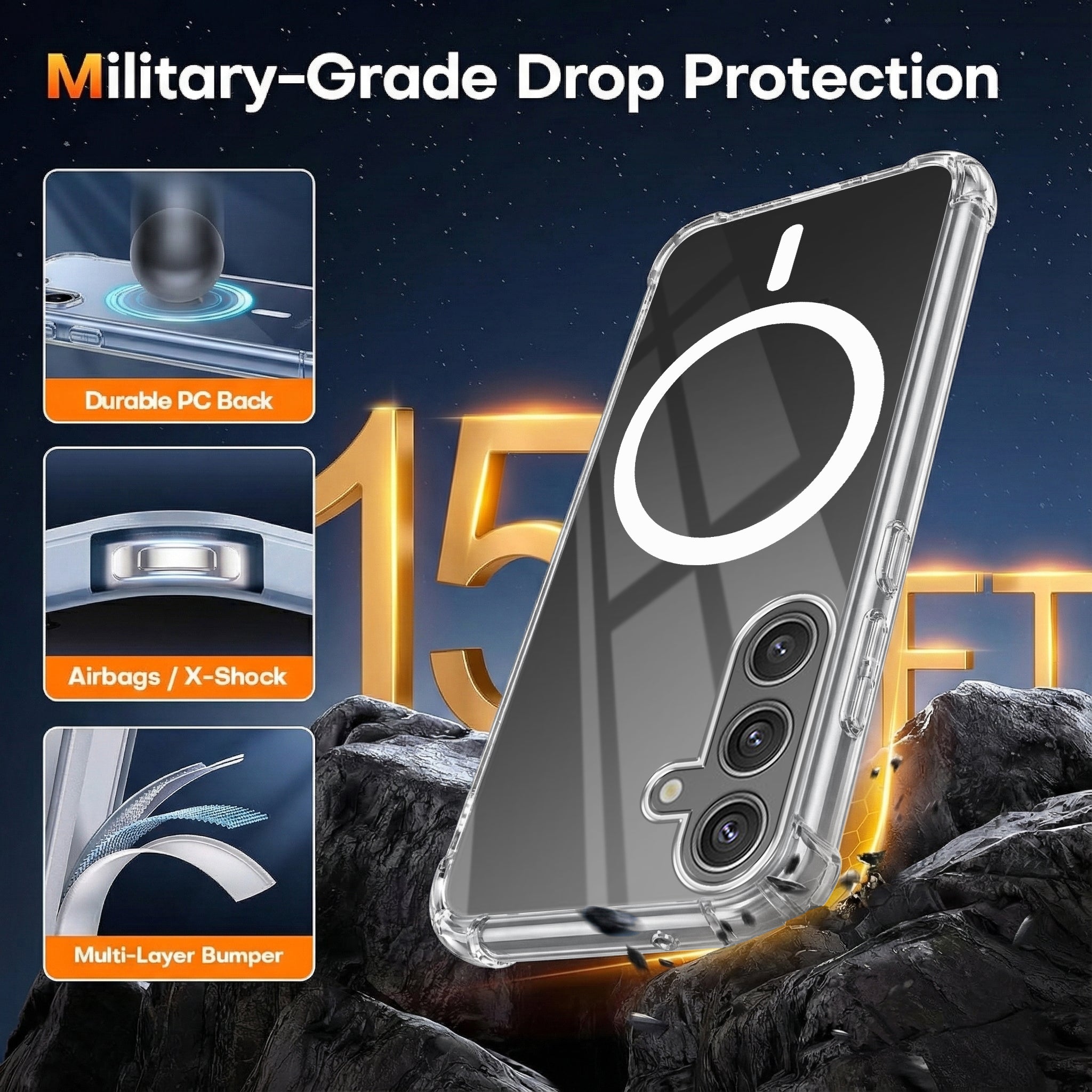 For Samsung Galaxy S24 Back Cover Shockproof Crystal-Clear (Magsafe Wireless Support | Drop & Camera Protection | Hard Polycarbonate)