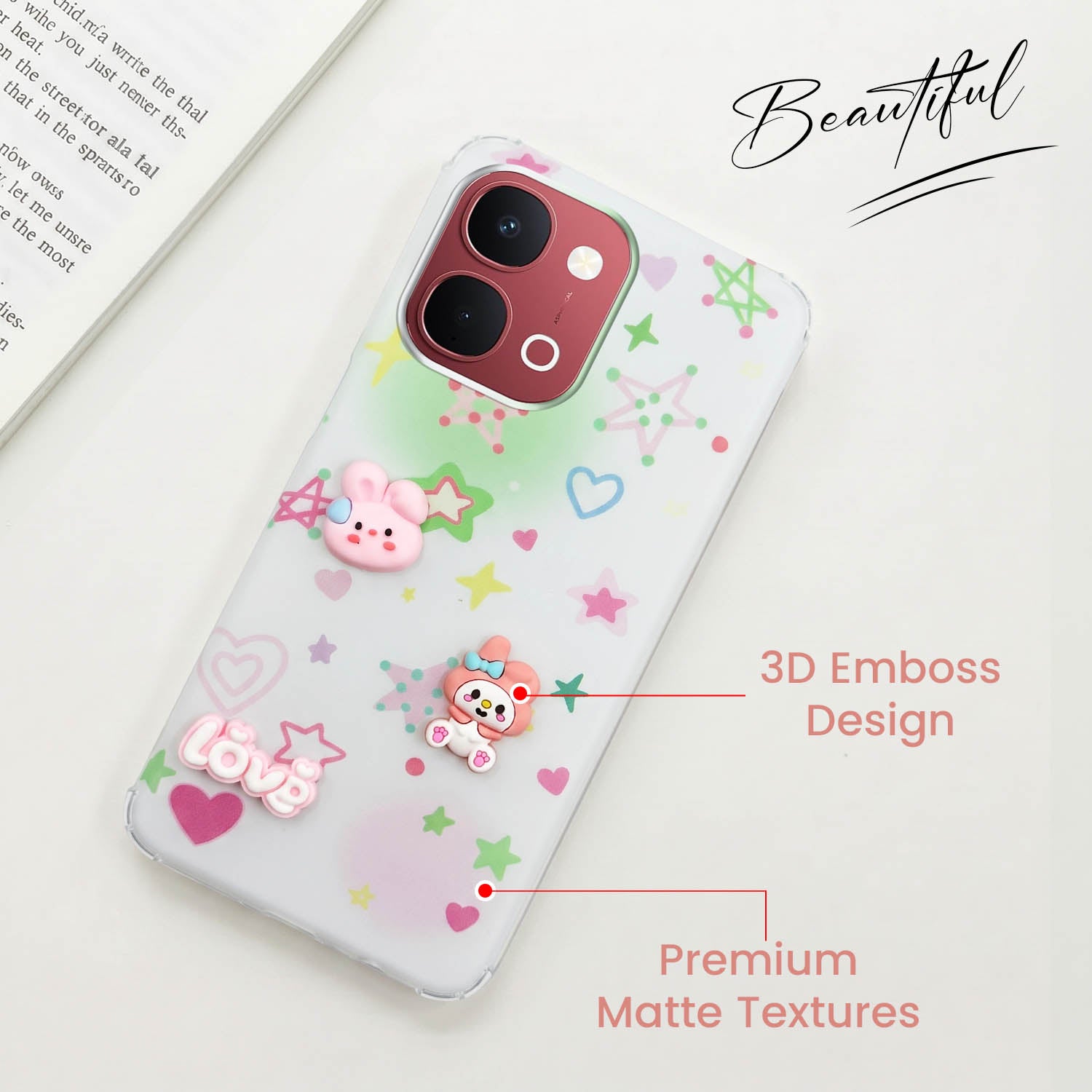 For Vivo Y31T 5G Back Cover Case (3D Cute Cartoons | Hard Back Side Soft | Matte Premium Finish | HD Printing)