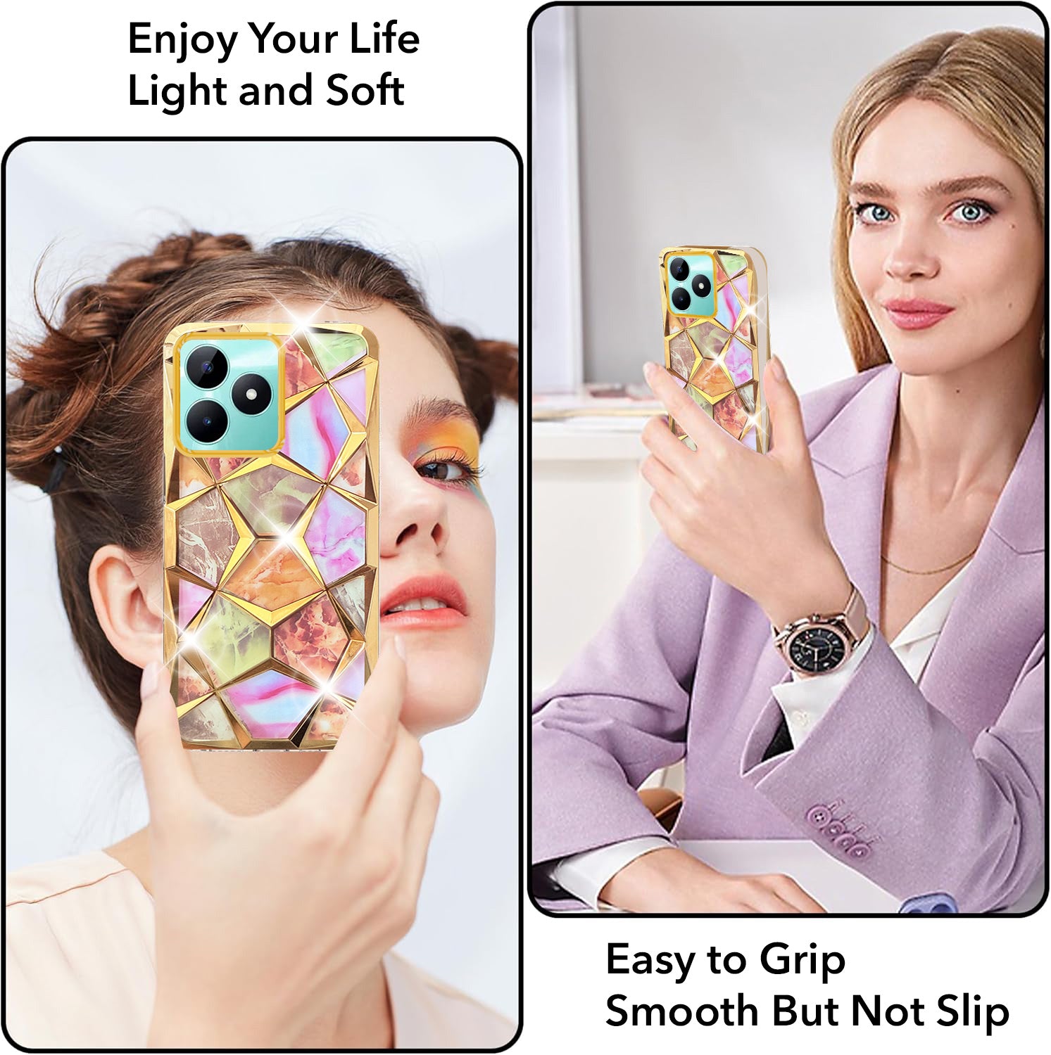 For Realme C51 Back Cover Case ( Dual Design Glitter Sparkle and Detachable Diamond Print Case | Soft and Flexible)