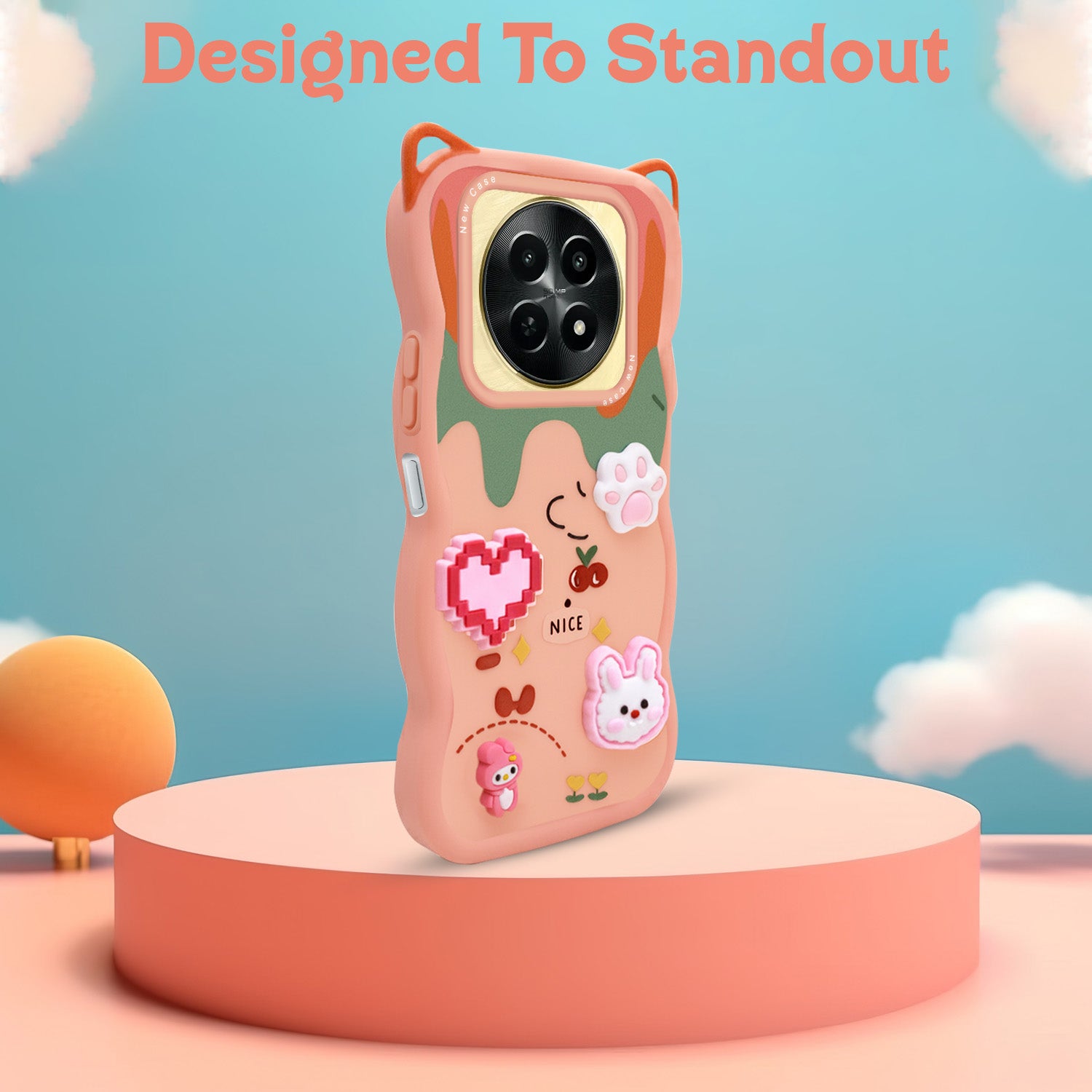 For Realme Narzo N65 5G Back Case Cover Strap (3D Embossed Figures | Strap Holder | 360* Soft Cushion with Camera Bump)