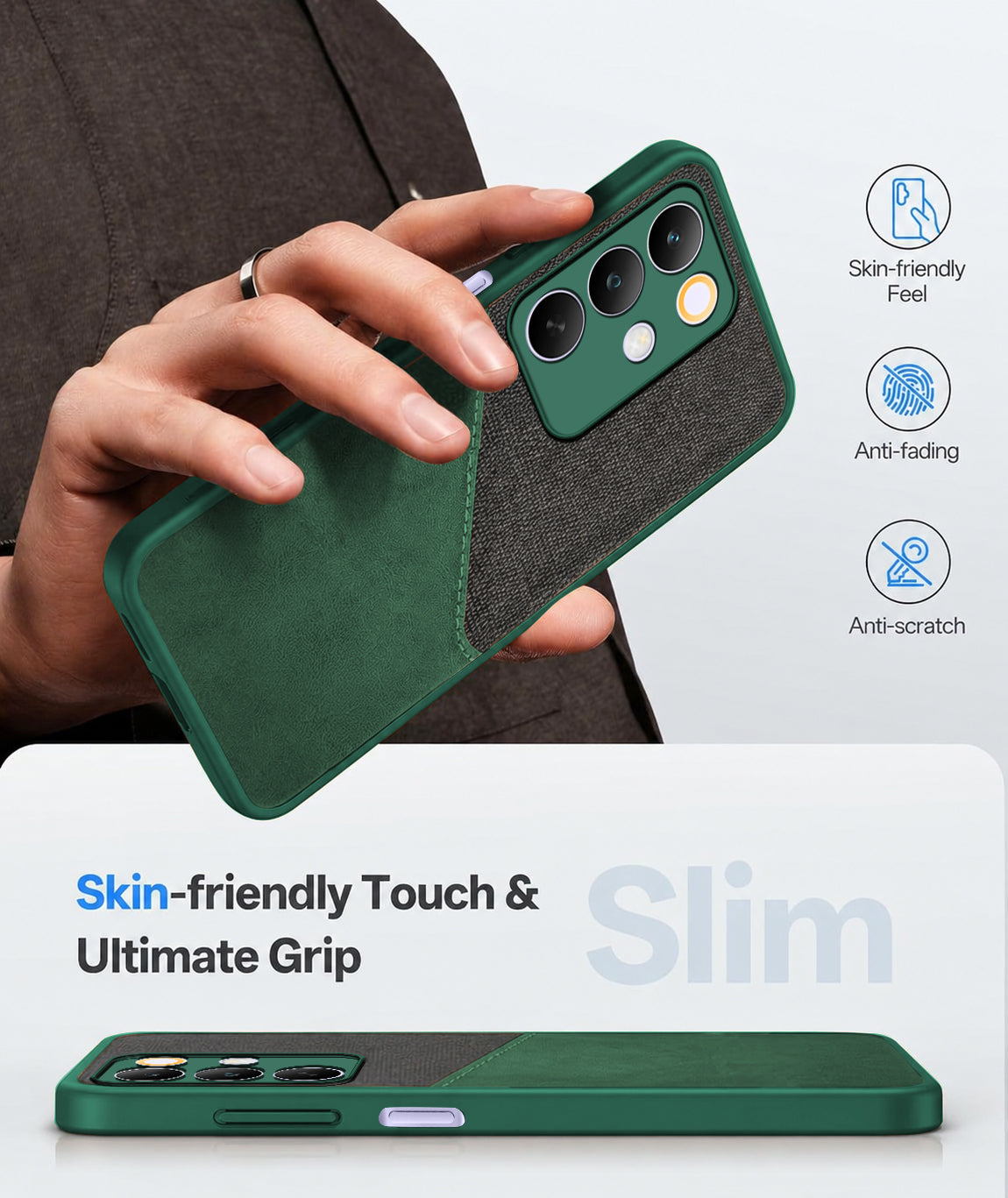For Realme C85 5G | Realme Narzo 90x Back Cover Case (Dual PU Leather Stitch | Professional Minimalist | Soft and Flexible)