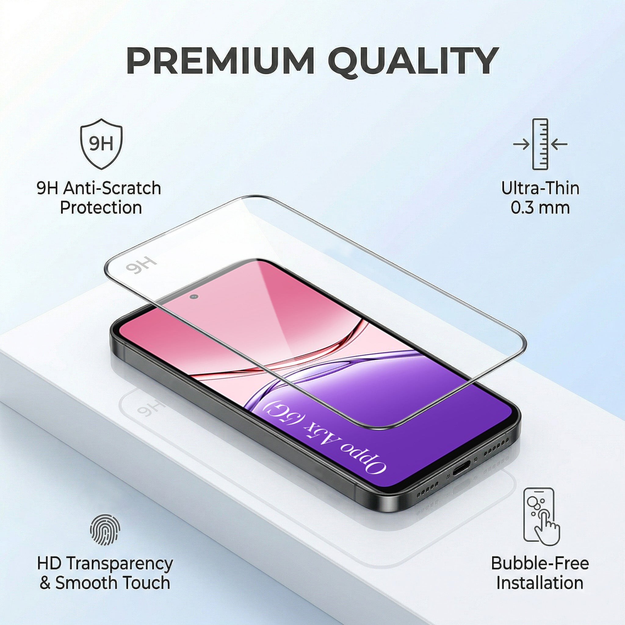 For Oppo A5X Combo with Back Cover and 9H Tempered Glass (Lifetime Anti-Yellow | Sleek Hard Crystal | Oleophobic Coating Screen Glass)