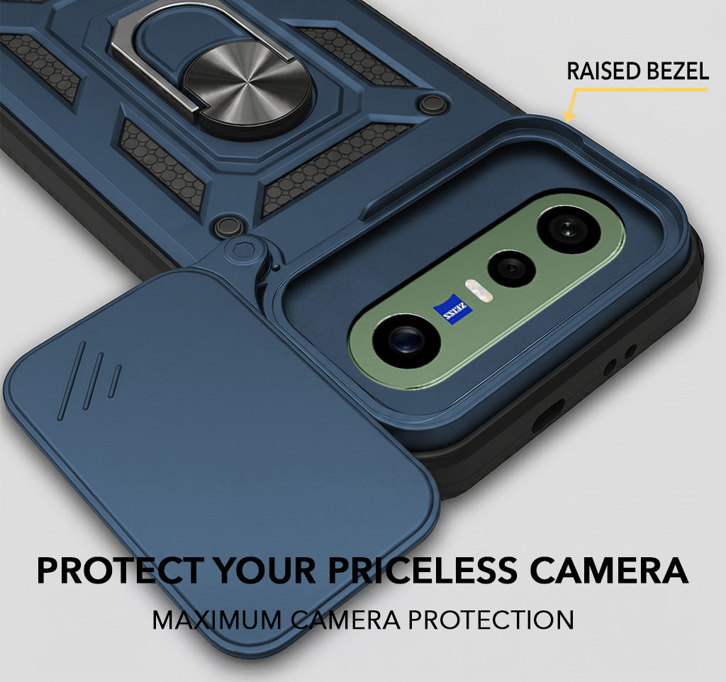 For Vivo X300 FE Back Cover Case Hybrid Armor (Sliding Shutter Camera Protection | Polycarbonate |Ring Holder Kickstand)