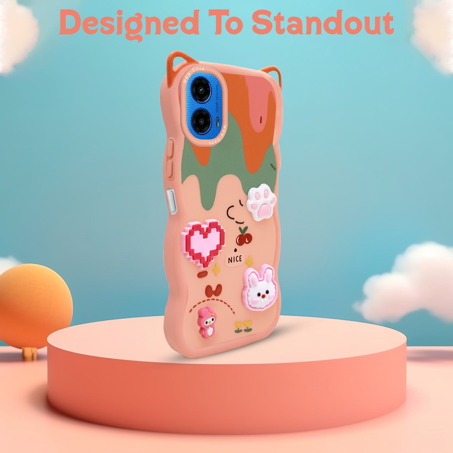 For Motorola Moto G45 Back Case Cover Strap (3D embossed Figures | Strap Holder | 360* Soft Cushion with Camera Bump)