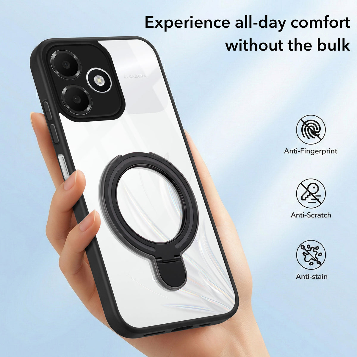 For Oppo A6c 4G Back Cover Case (Kick Stand Ring Holder | Life time Anti Yellow | Camera Protection)