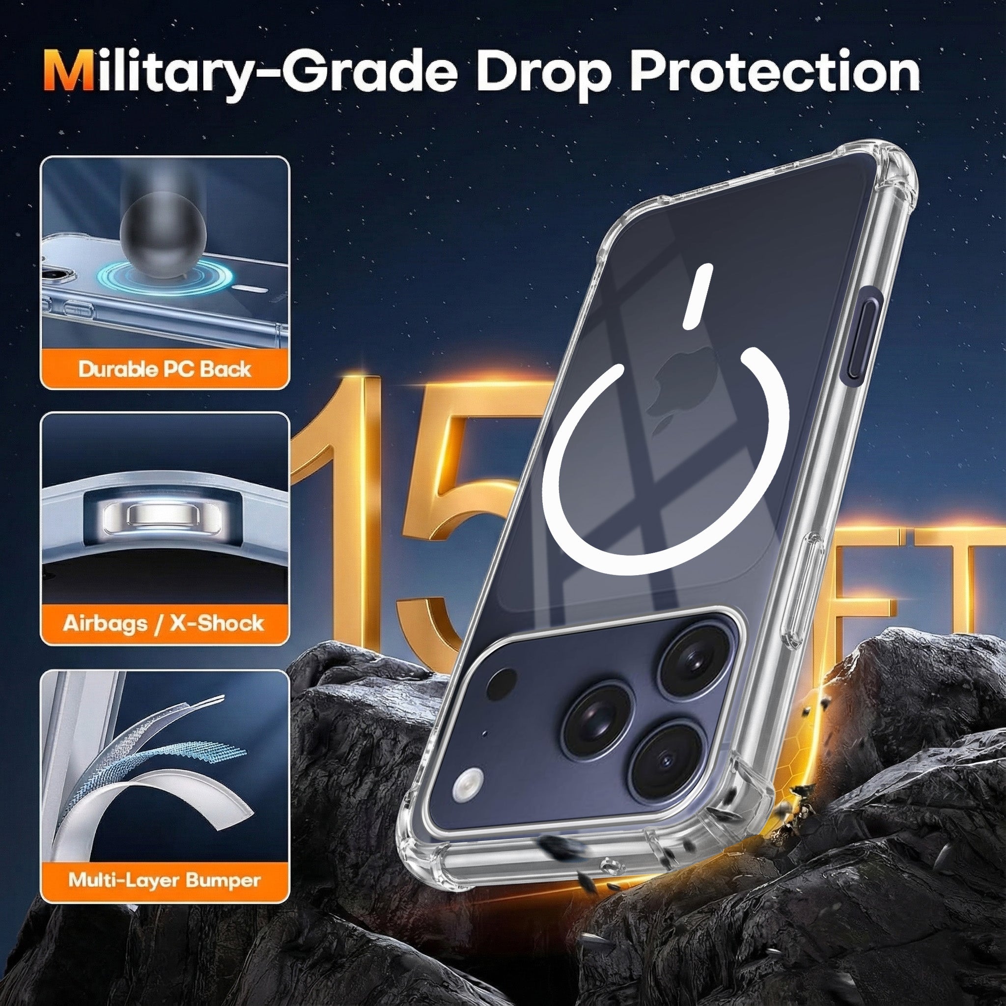 For Apple iPhone 17 Pro Back Cover Shockproof Crystal-Clear (Magsafe Wireless Support | Drop & Camera Protection | Hard Polycarbonate)