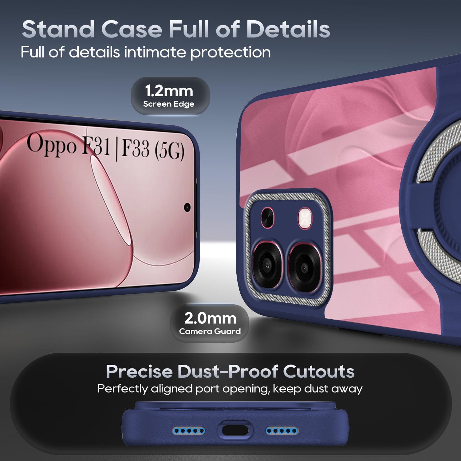 For Oppo F31 5G | Oppo F33 5G Back Cover Case with stand (Built-in Ring Holder Kickstand | Lifetime Anti Yellow | Camera Protection)