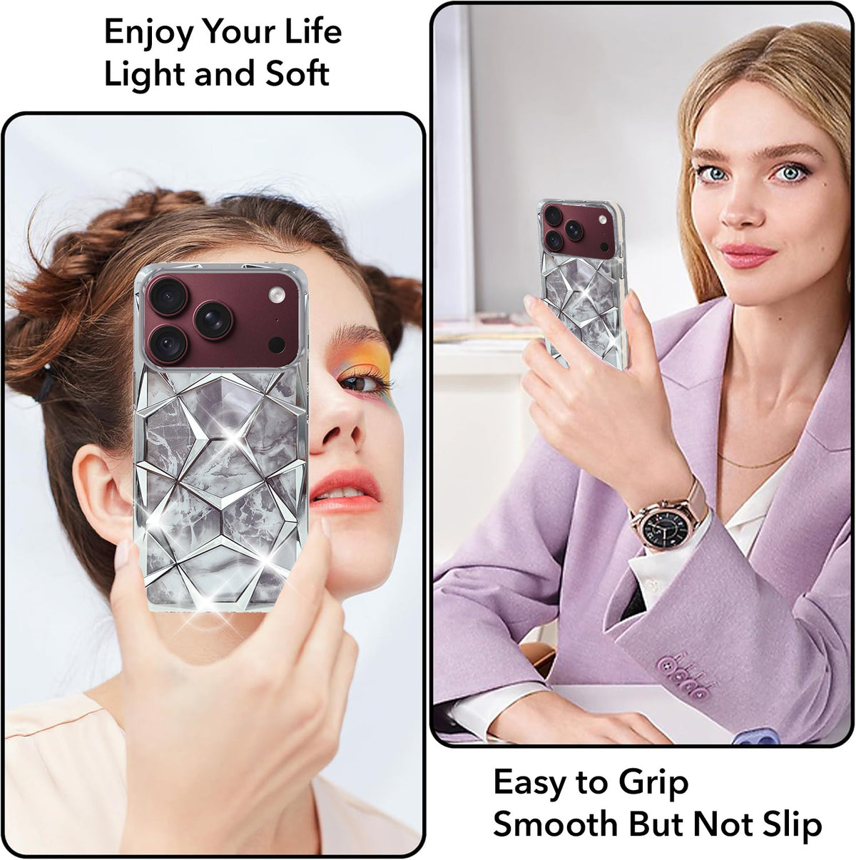 For Apple iPhone 18 Pro Back Cover Case Compatible 3D Silicone (Dual Design Glitter Sparkle and Detachable Diamond Print Case | Soft and Flexible)