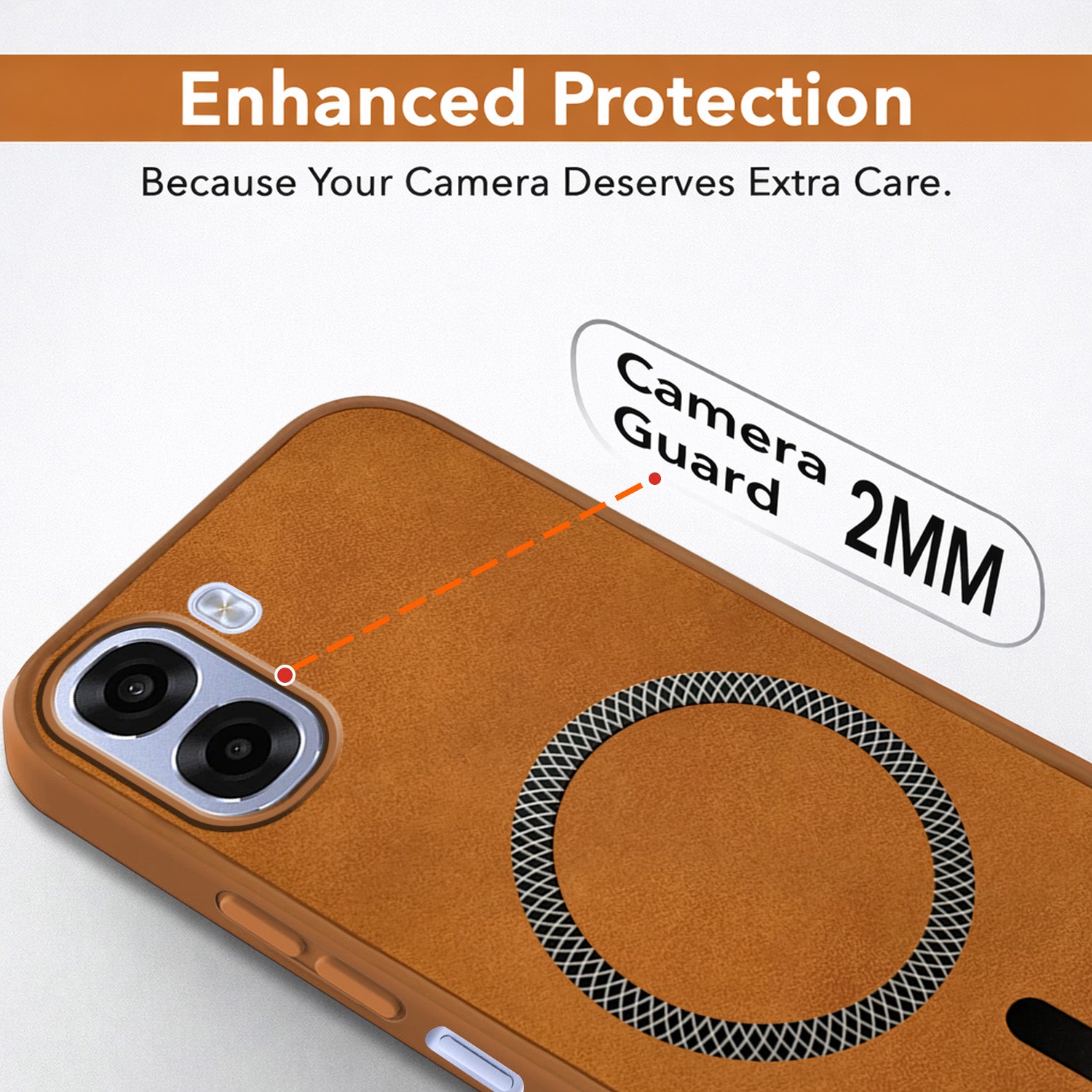 For Oppo K14x 5G Back Cover Case Leather Finish (MagSafe Compatible Wireless Charging | Soft Touch | Camera Bump Protection)