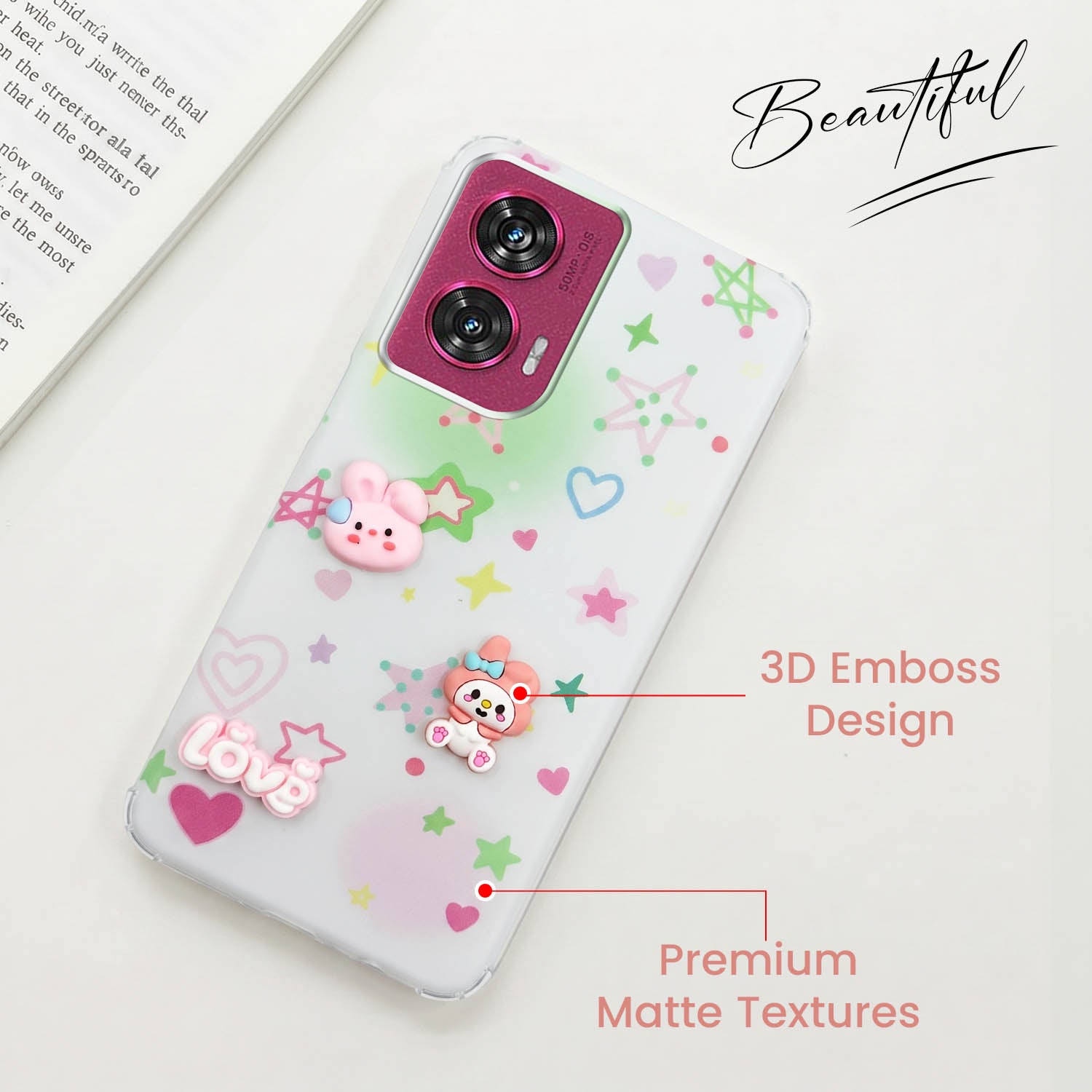 For Motorola Moto Edge 50 Fusion Back Cover Case (3D Cute Cartoons | Hard Back Side Soft | Matte Premium Finish | HD Printing)