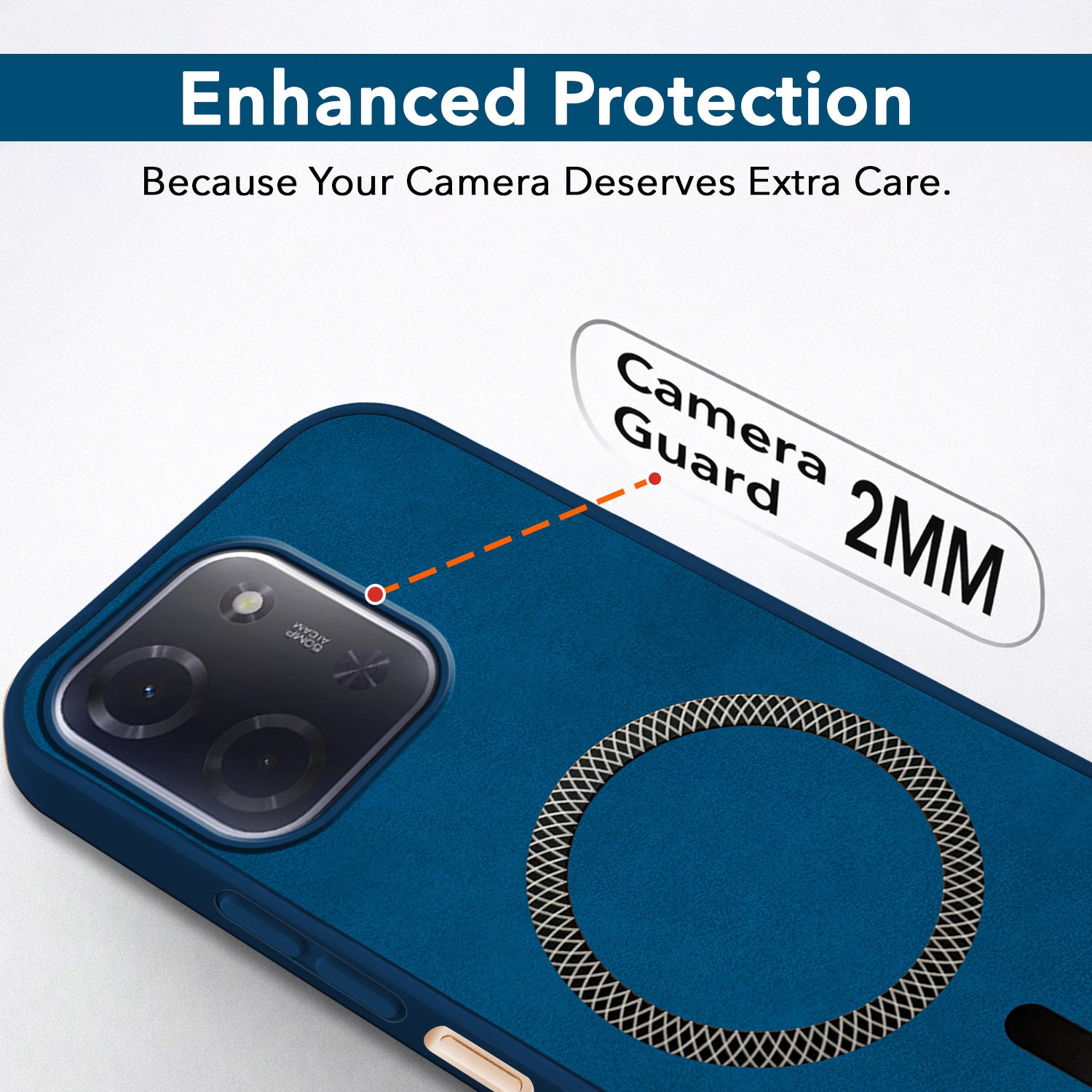For Poco C85 5G Back Cover Case Leather Finish  (MagSafe Compatible Wireless Charging | Soft Touch | Camera Bump Protection)