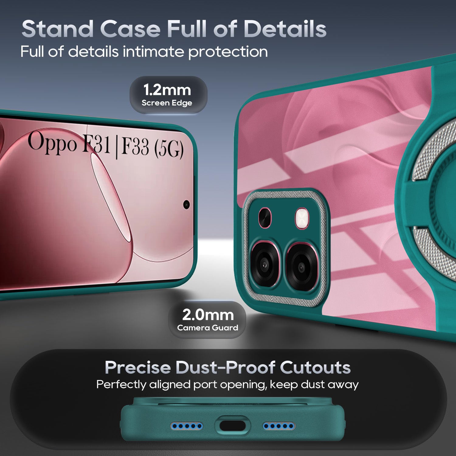 For Oppo F31 5G | Oppo F33 5G Back Cover Case with stand (Built-in Ring Holder Kickstand | Lifetime Anti Yellow | Camera Protection)