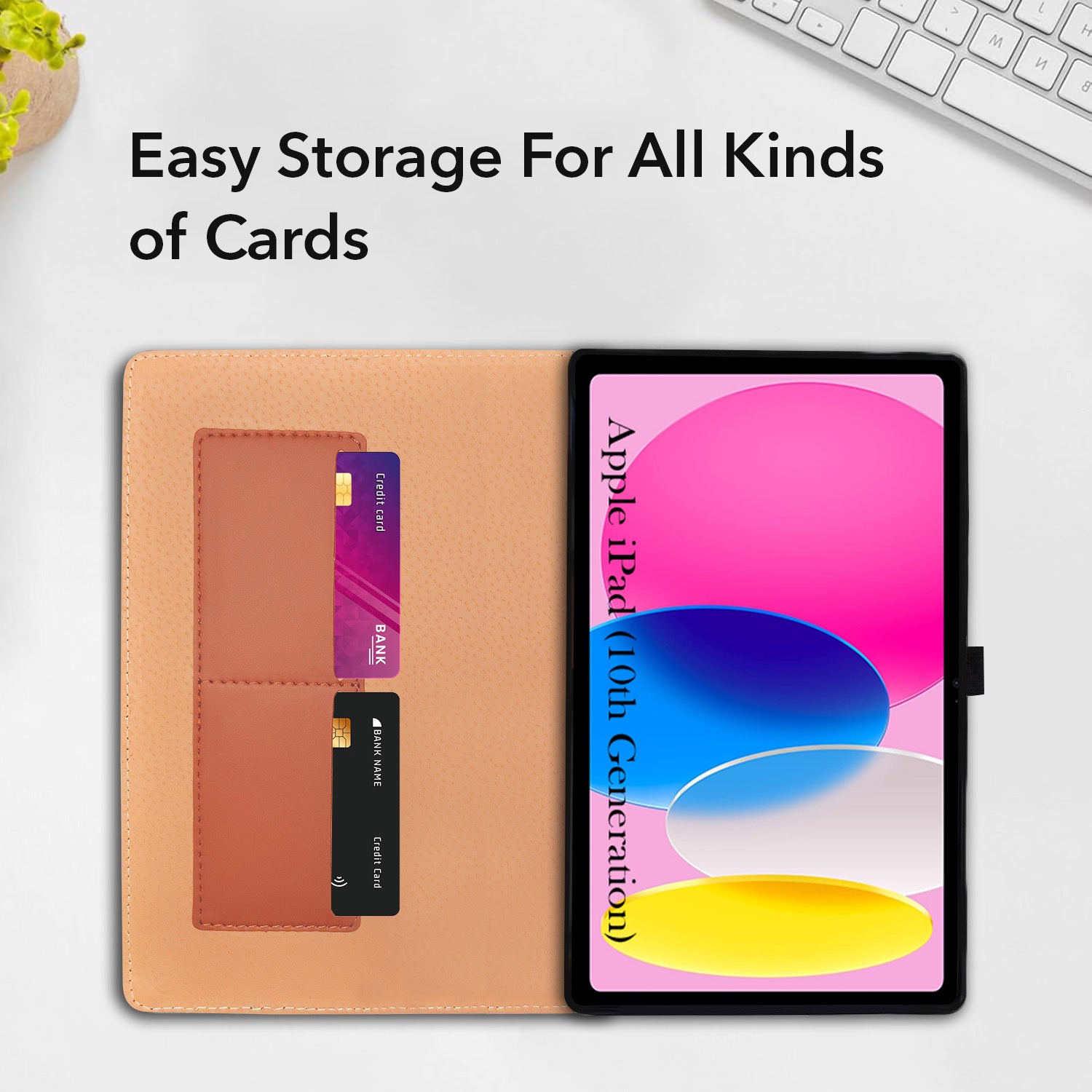 For Apple iPad  Flip Cover Folio Cover (10th Generation) 10.9 Inch A3162/A2757/A2777/A2696/iPad13/18/iPad13/19 (PU Leather | Multi-Angle Smart Stand | Card Storage Slots | Silicone Back Pouch)