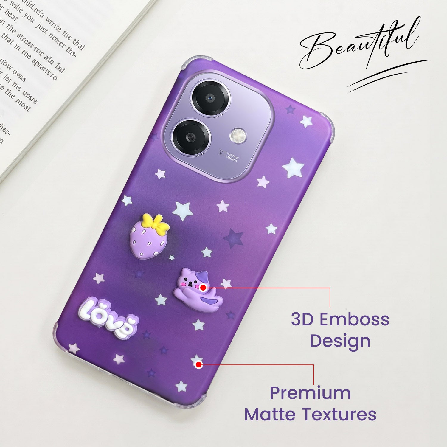 For Oppo A3X (4G/5G) | Oppo A3 5G Back Cover Case (3D Cute Cartoons | Hard Back Side Soft | Matte Premium Finish | HD Printing)