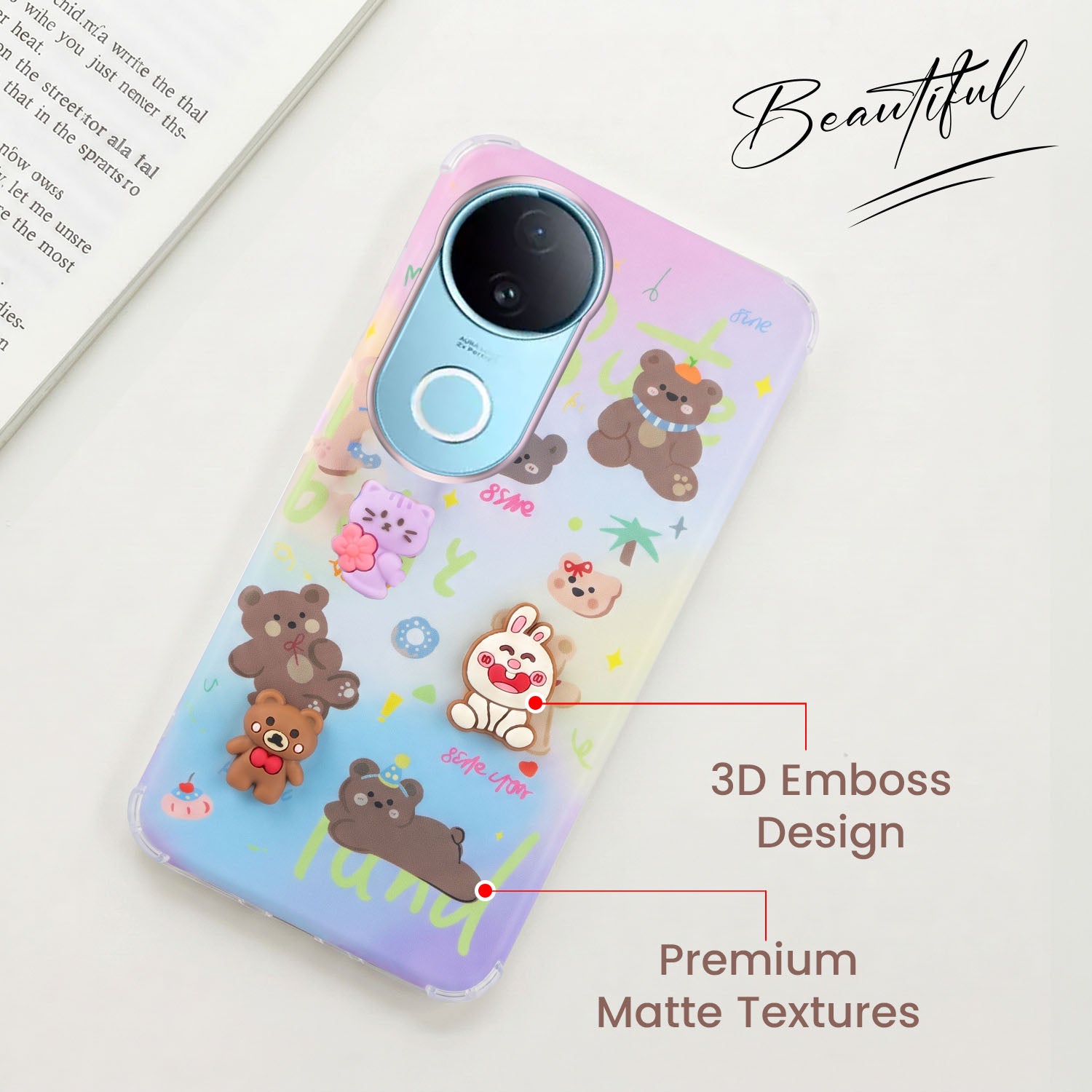 For Vivo iQOO Z10R Back Cover Case (3D Cute Cartoons | Hard Back Side Soft | Matte Premium Finish | HD Printing)