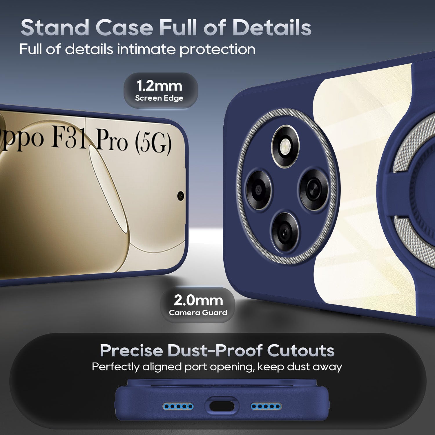 For Oppo F31 Pro Back Cover Case with stand (Built-in Ring Holder Kickstand | Lifetime Anti Yellow | Camera Protection)