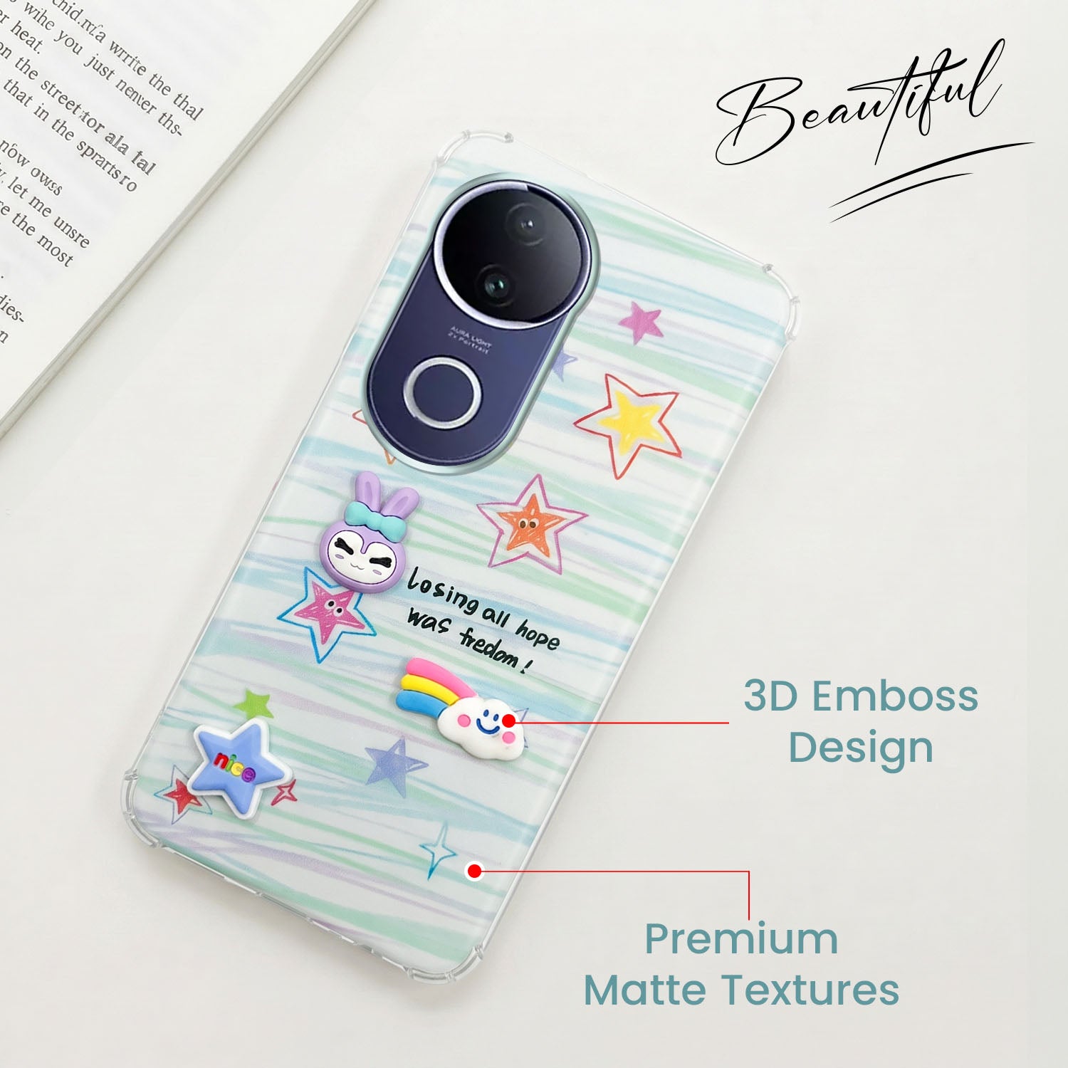 For Vivo T4R Back Cover Case (3D Cute Cartoons | Hard Back Side Soft | Matte Premium Finish | HD Printing)