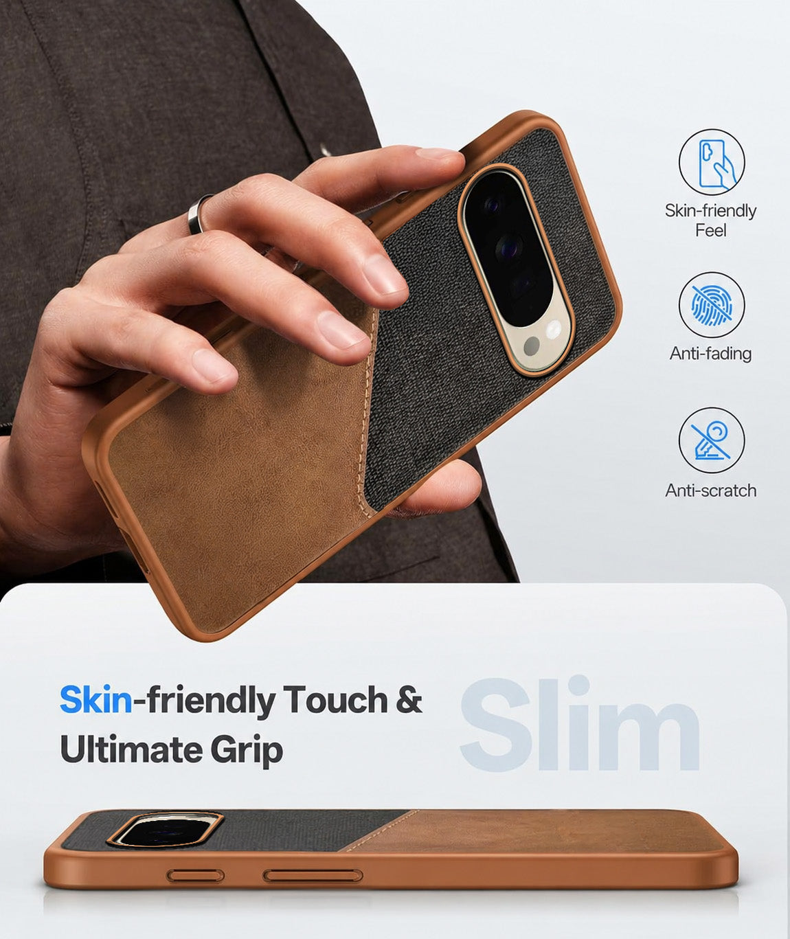 For Google Pixel 10 Pro Back Cover Case (Dual PU Leather Stitch | Professional Minimalist | Soft and Flexible)