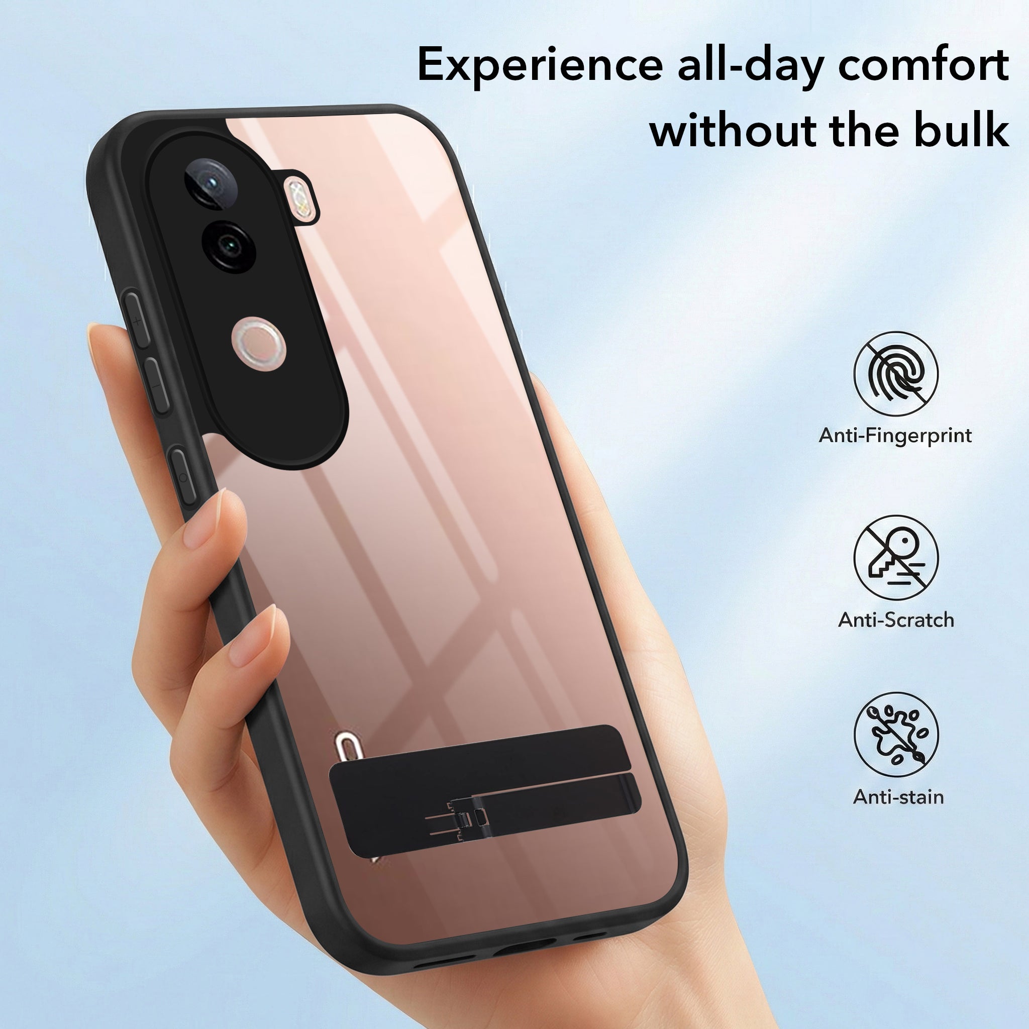 For Vivo V40e Back Cover Case (Built-in Stand | Lifetime Anti Yellow | Kickstand Shockproof | Camera Protection | MagSafe Compatible)