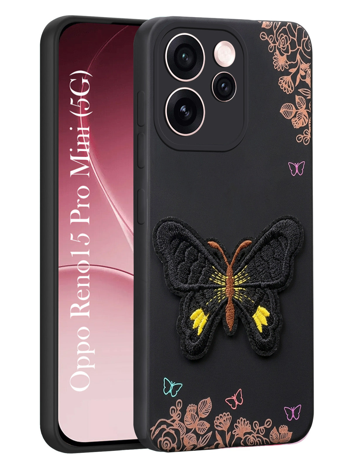For Oppo Reno15 Pro Mini 5G | Oppo Reno 15 Pro Mini 5G Back Cover Case (Soft Butterfly Embroidery | Women Teen Girls | Camera Protection| Matte Silicone)