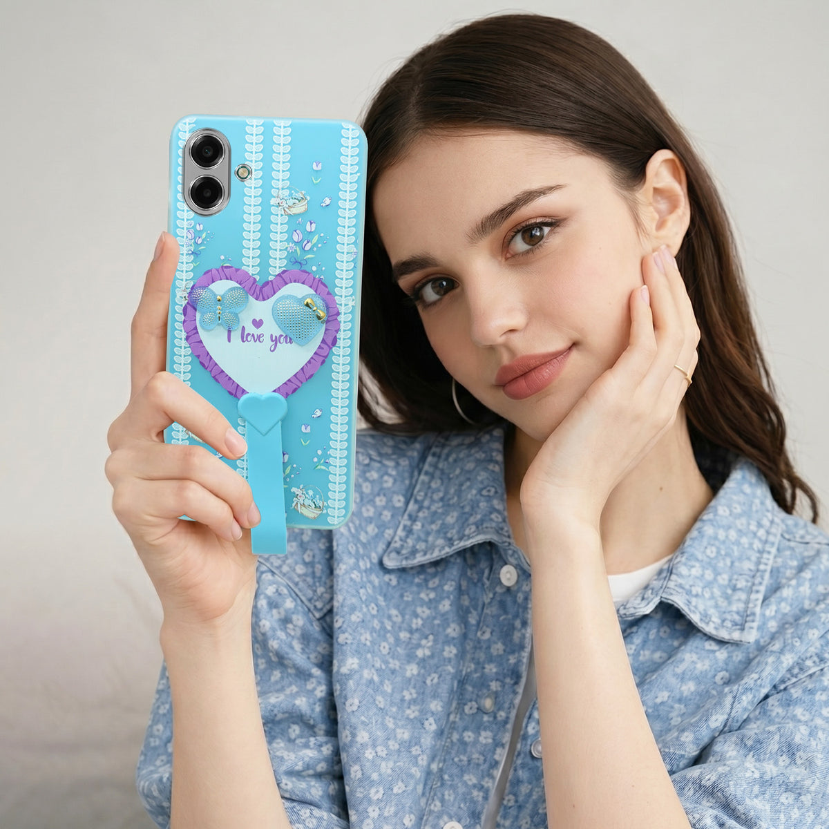 For Oppo A3X (4G/5G) | Oppo A3 5G Back Cover Case (3D Cute Heart Strap Holder | Camera Protection | Designer Girls Print)