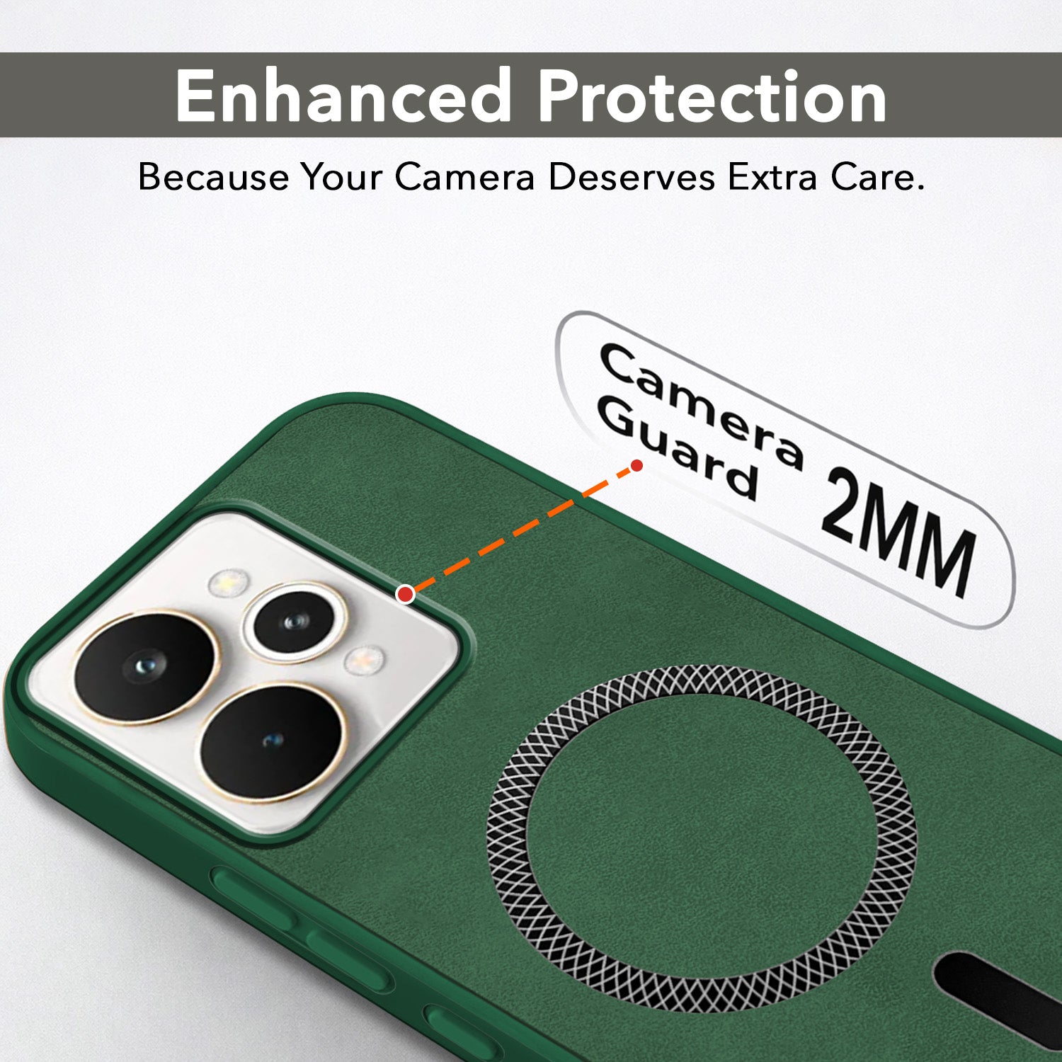 For Realme 15 Back Cover Case Leather Finish (MagSafe Compatible Wireless Charging | Soft Touch | Camera Bump Protection)