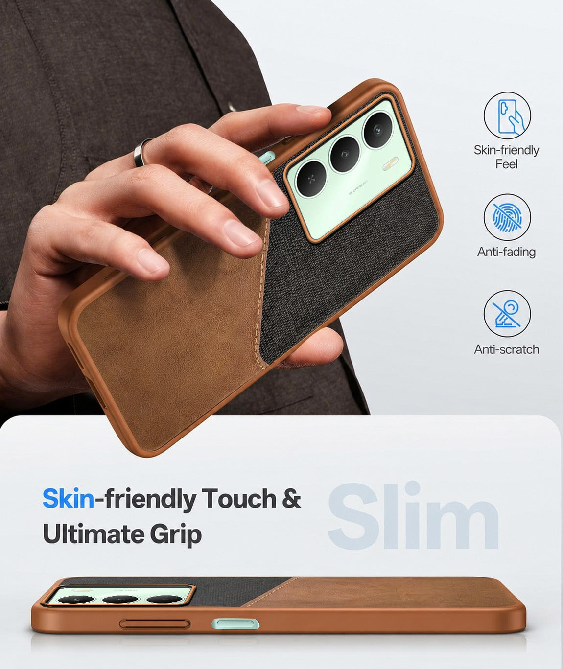 For Realme C73 Back Cover Case (Dual PU Leather Stitch | Professional Minimalist | Soft and Flexible)