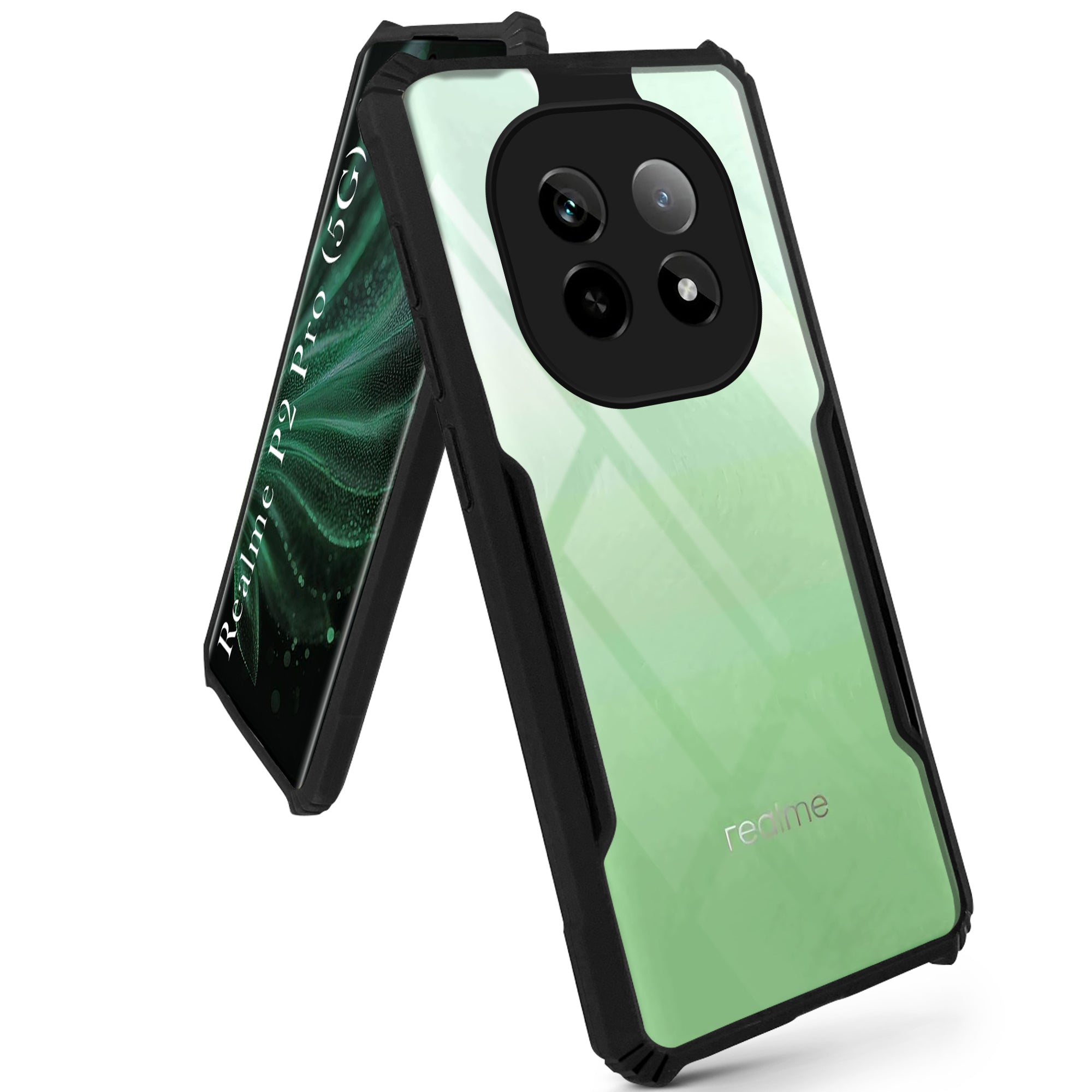 For Realme P2 Pro Back Cover Case ( Shockproof with Polycarbonate Clear Panel | Professional Black)