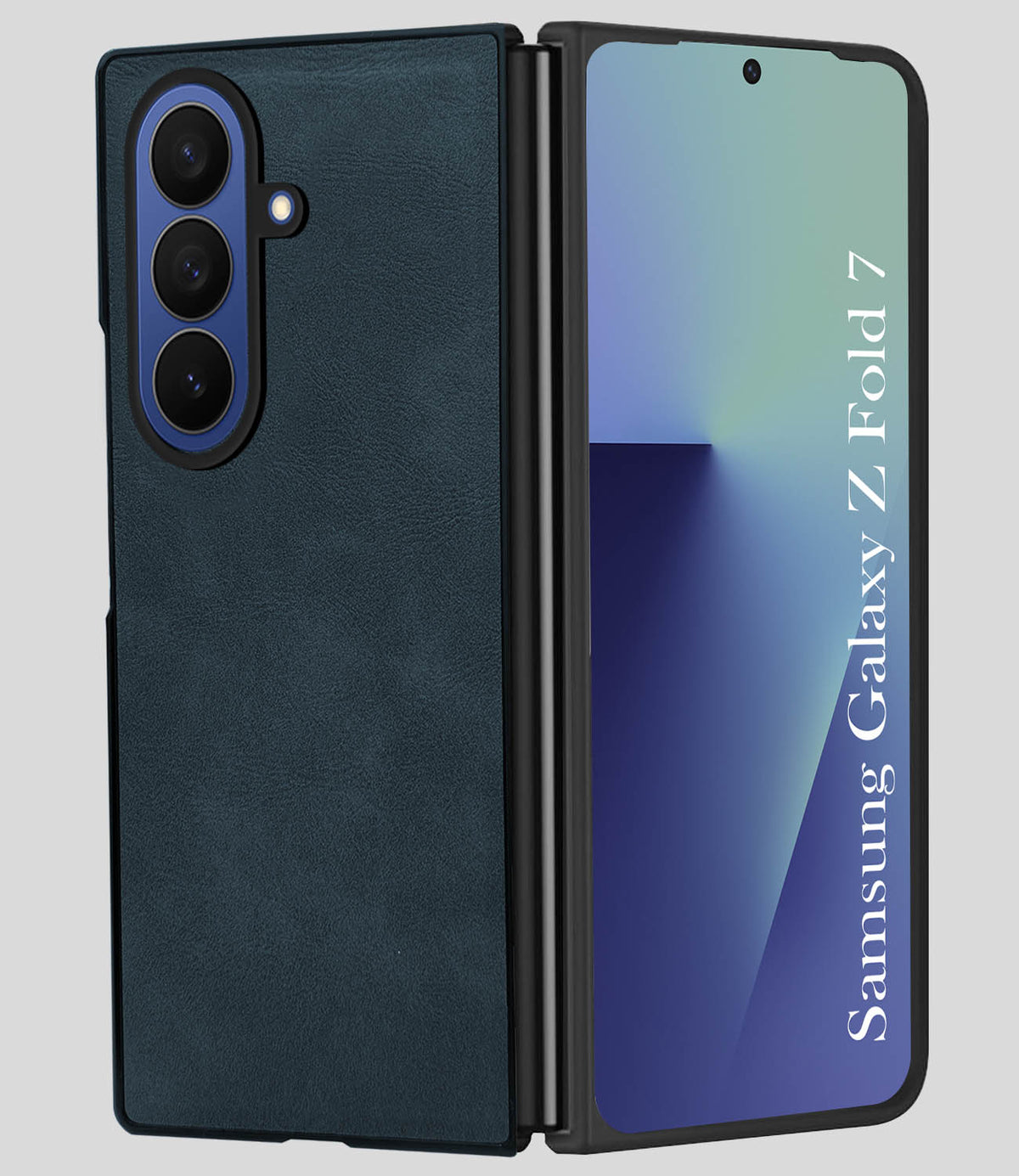 For Samsung Galaxy Z Fold 7 Back Case Cover Premium Genuine Leather (Integrated Front Screen Protector | Inside Microfiber Cloth)