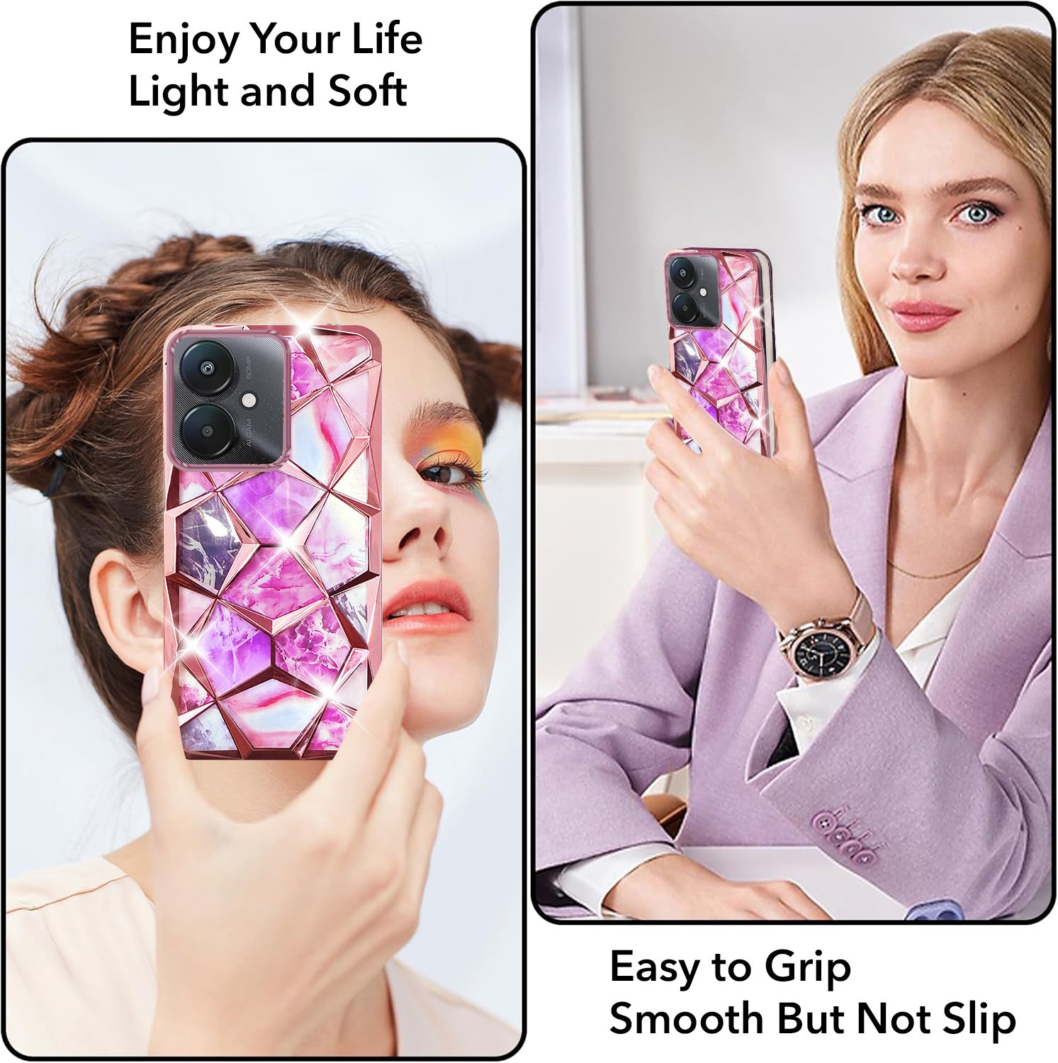 For Poco M6 5G Back Cover Case (Dual Design Glitter Sparkle and Detachable Diamond Print Case | Soft and Flexible)