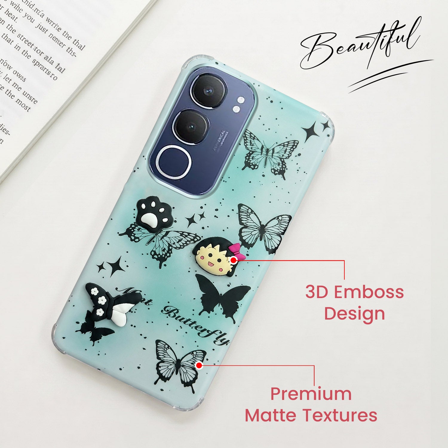 For Vivo Y29 Back Cover Case (3D Cute Cartoons | Hard Back Side Soft | Matte Premium Finish | HD Printing)