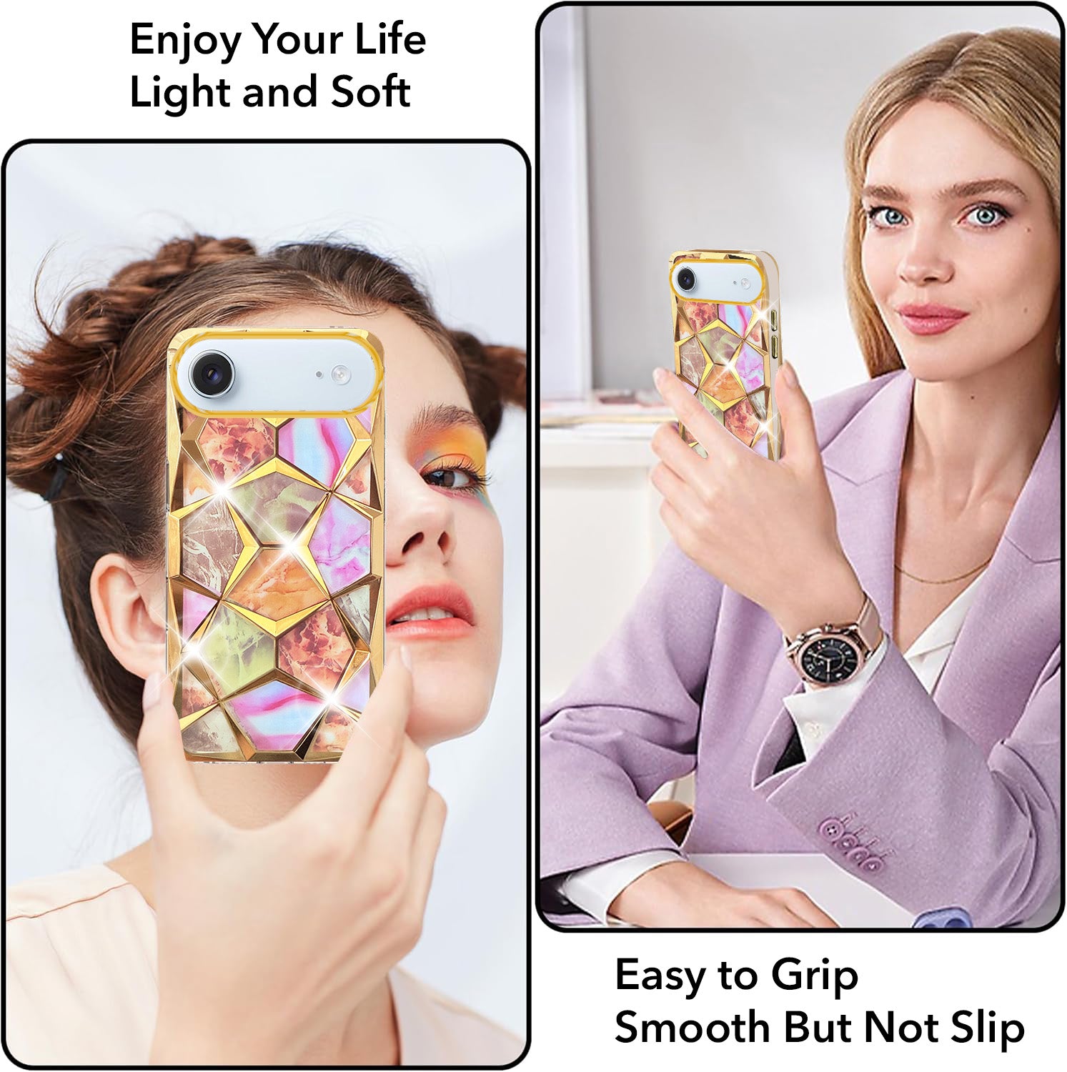 For Apple iPhone 17 Air Back Cover Case Compatible 3D Silicone (Dual Design Glitter Sparkle and Detachable Diamond Print Case | Soft and Flexible)