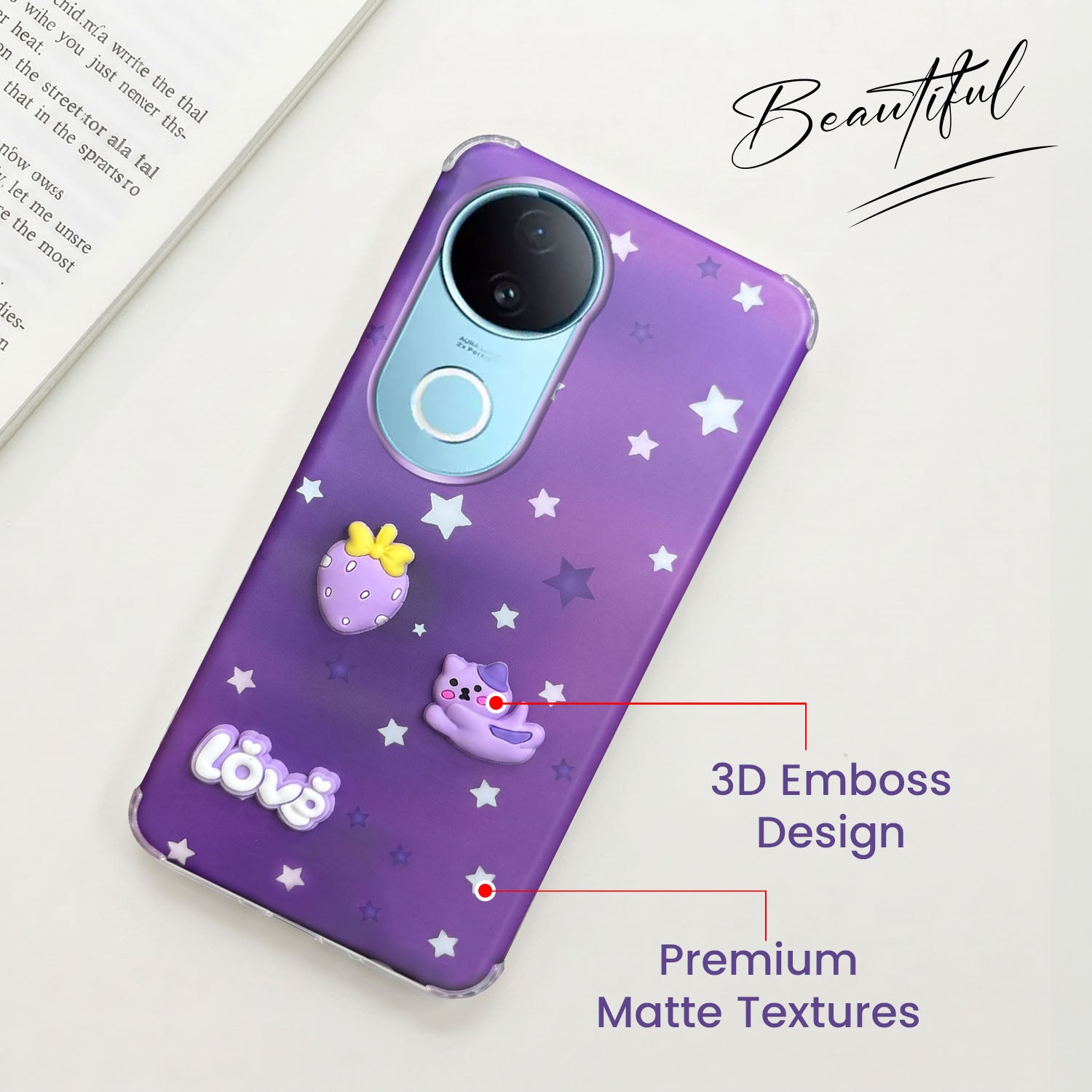 For Vivo iQOO Z10R Back Cover Case (3D Cute Cartoons | Hard Back Side Soft | Matte Premium Finish | HD Printing)