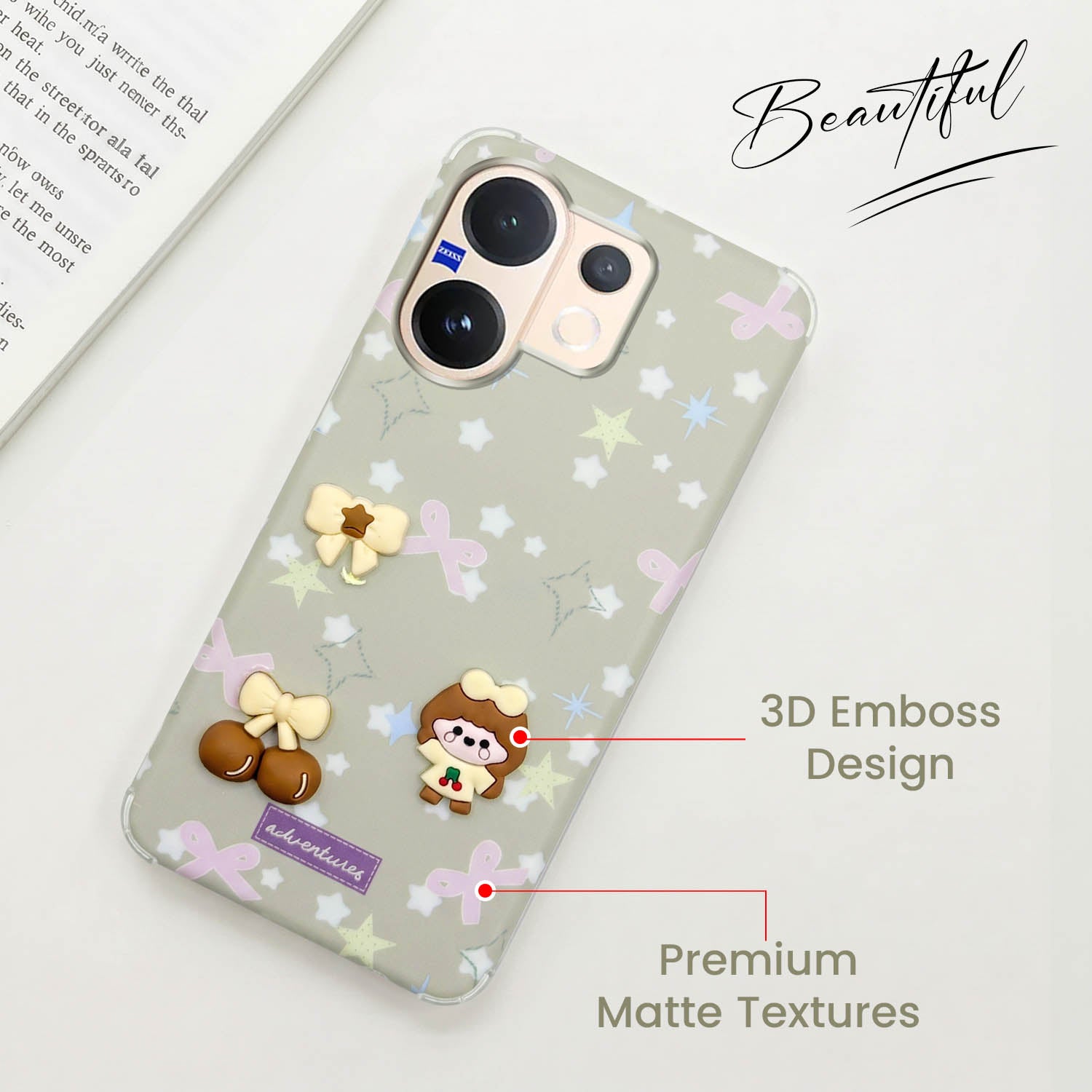For Vivo V60 | Vivo T4 Pro Back Cover Case (3D Cute Cartoons | Hard Back Side Soft | Matte Premium Finish | HD Printing)