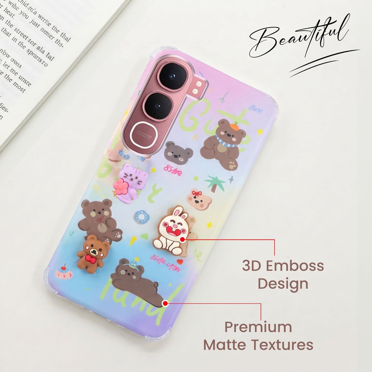 For Vivo Y31 5G Back Cover Case (3D Cute Cartoons | Hard Back Side Soft | Matte Premium Finish | HD Printing)