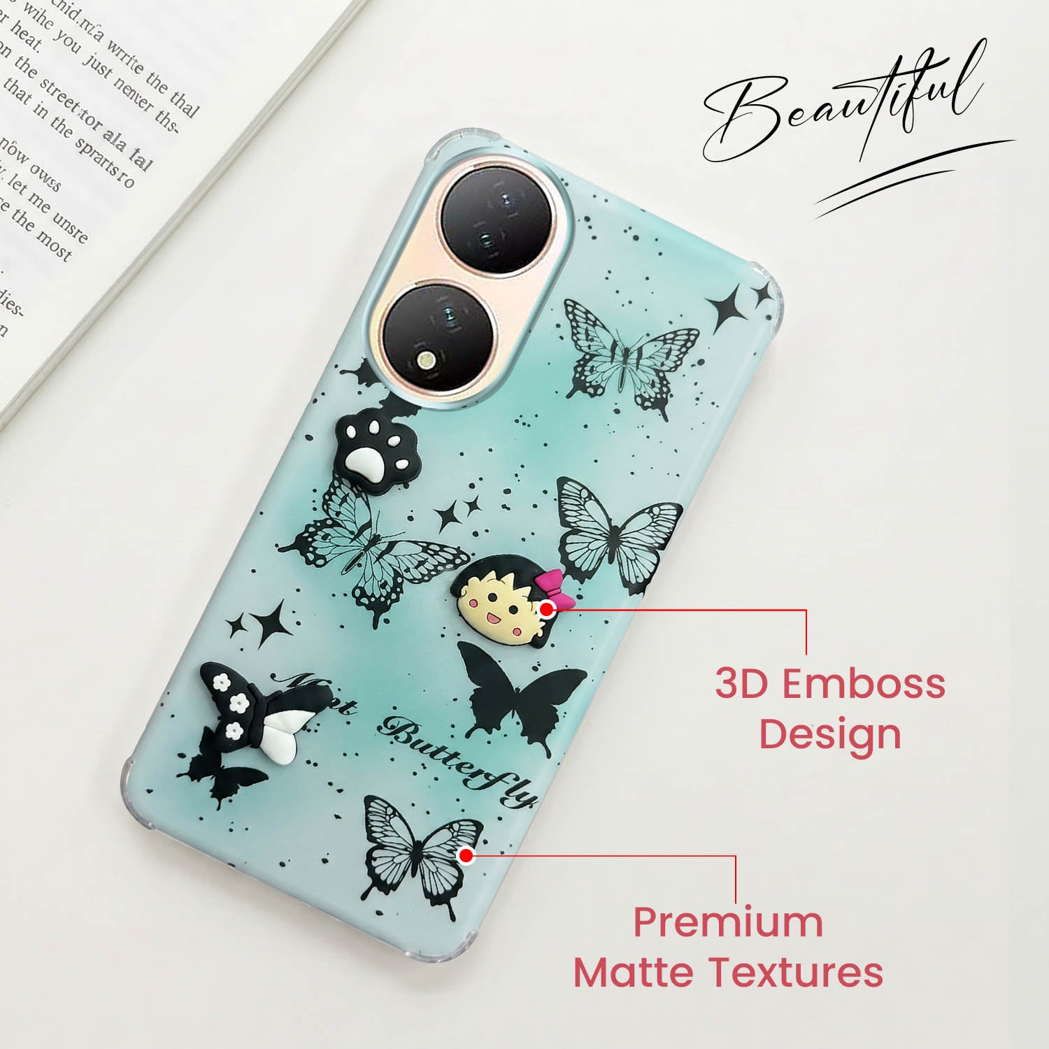 For Vivo Y100 Back Cover Case (3D Cute Cartoons | Hard Back Side Soft | Matte Premium Finish | HD Printing)