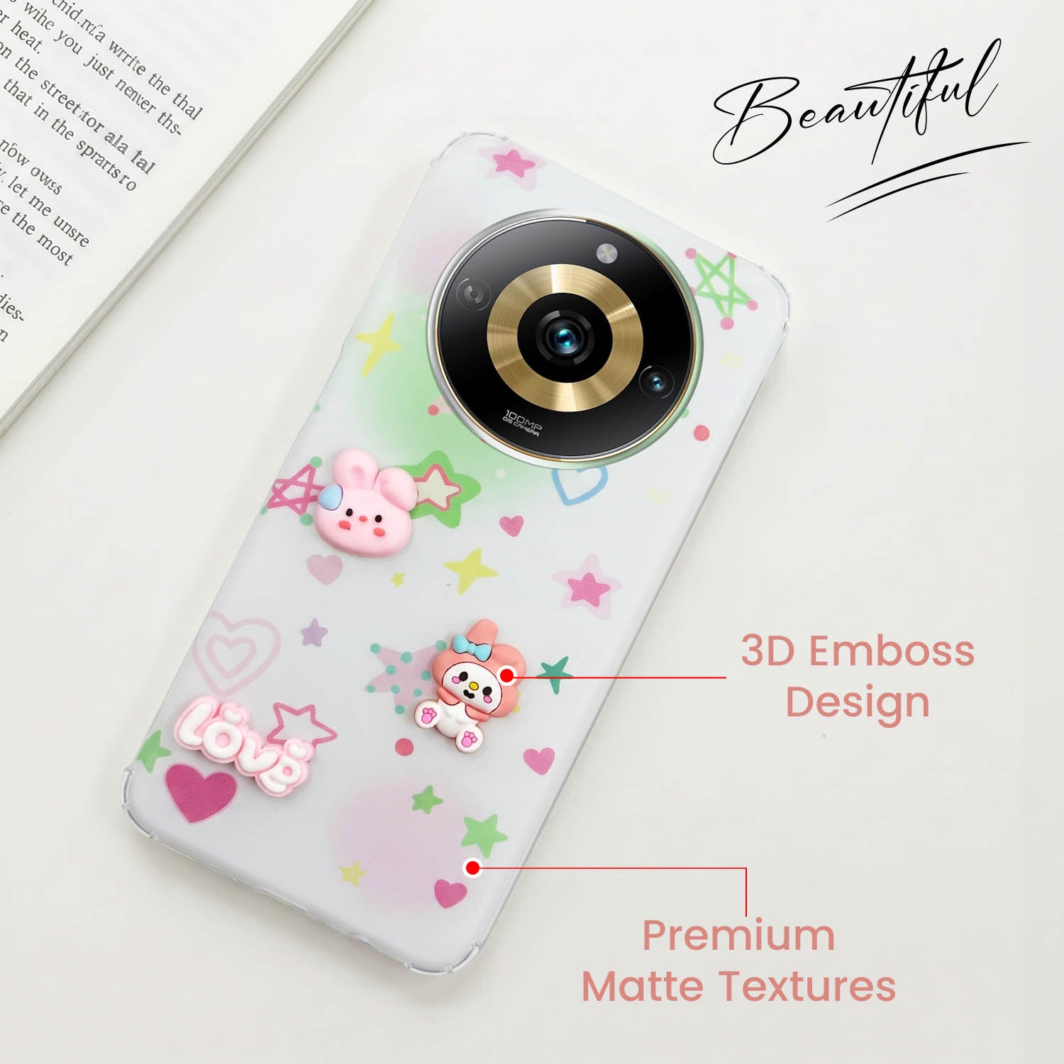For Realme Narzo 60 Pro Back Cover Case (3D Cute Cartoons | Hard Back Side Soft | Matte Premium Finish | HD Printing)