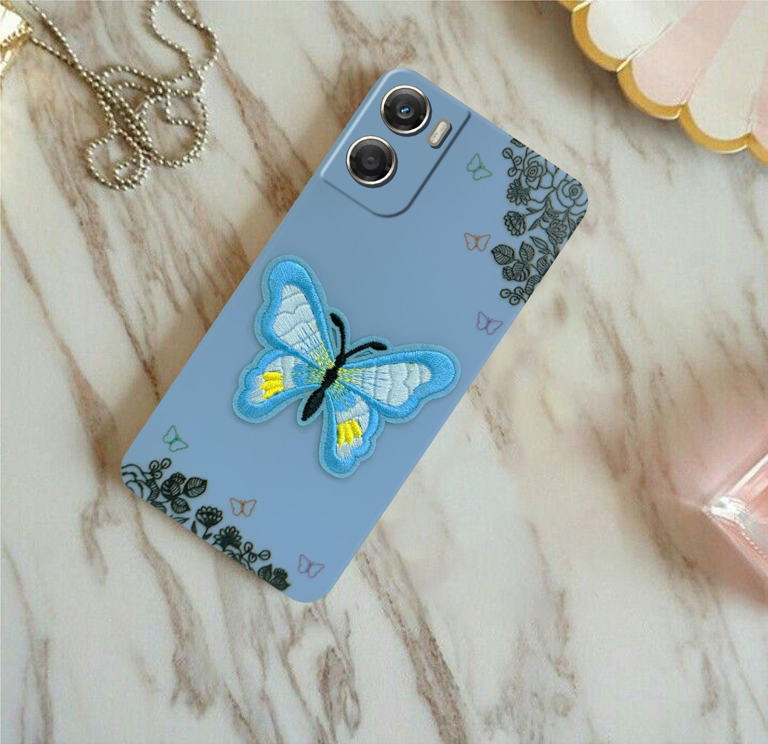 For Motorola Moto G06 Power Back Cover Case (Soft ButterFly Embroidery | Women Teen Girls | Camera Protection| Matte Silicone)