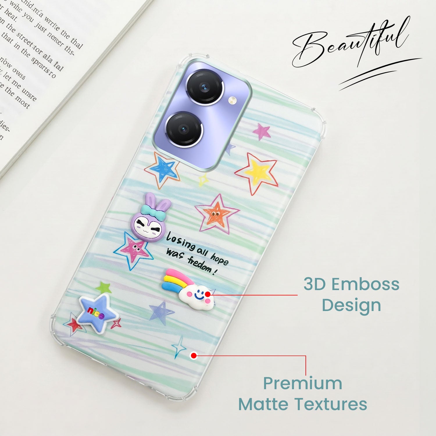 For Vivo Y28s 5G | Vivo T3 Lite 5G Back Cover Case (3D Cute Cartoons | Hard Back Side Soft | Matte Premium Finish | HD Printing)