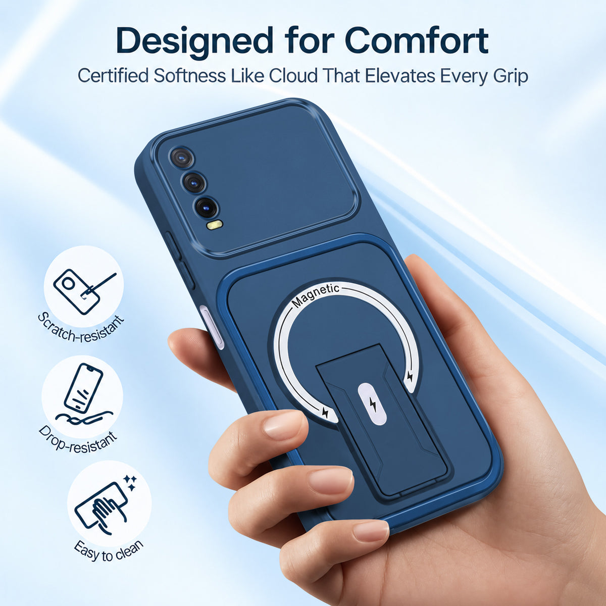 For Vivo Y20 | Y20i Back Case Cover Metallic (Hybrid Armor Kickstand | MagSafe Compatible | Camera Protection Shockproof)