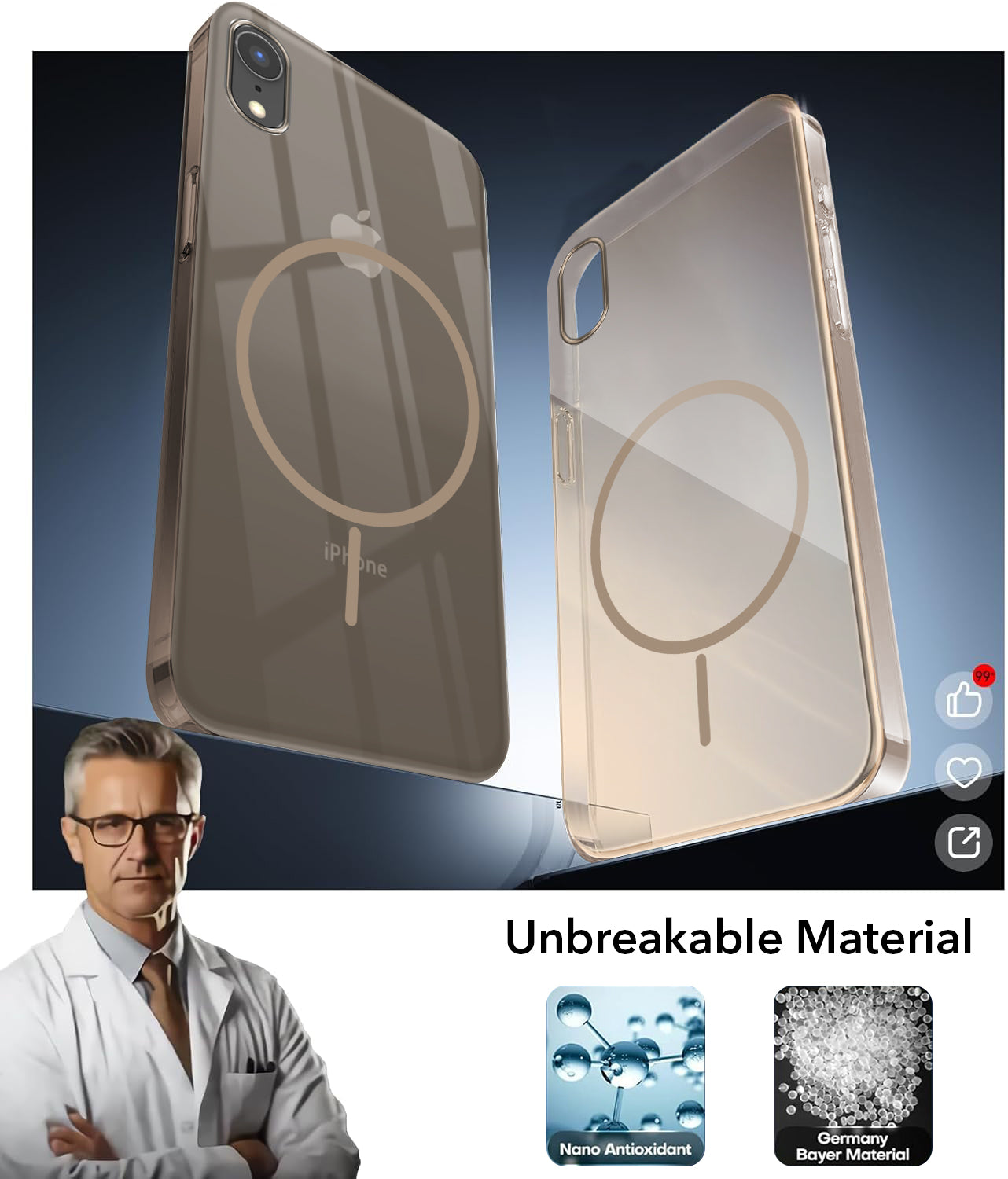 For Apple iPhone XR Back Cover Case (Crystal Clear Case | MagSafe Wireless Charging Support | Hard Anti Yellow | Camera Protection Bump)