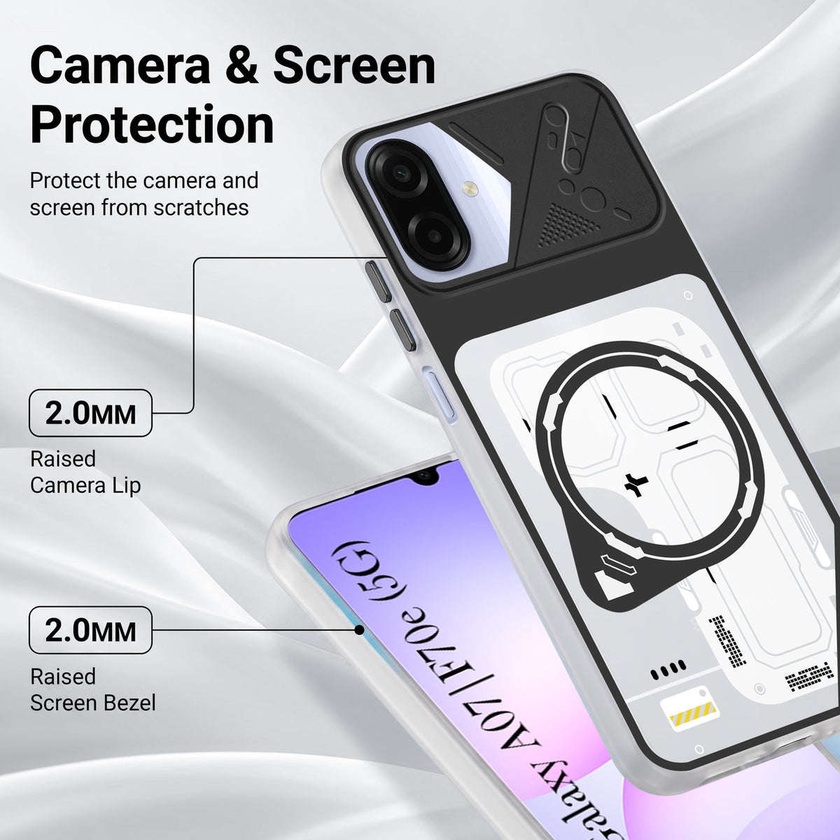 For Samsung Galaxy A07 5G | F70e 5G Metallic Back Cover Case (Metallic Camera Protection & Buttons | Translucent Milky Shade | Hard Polycarbonate)