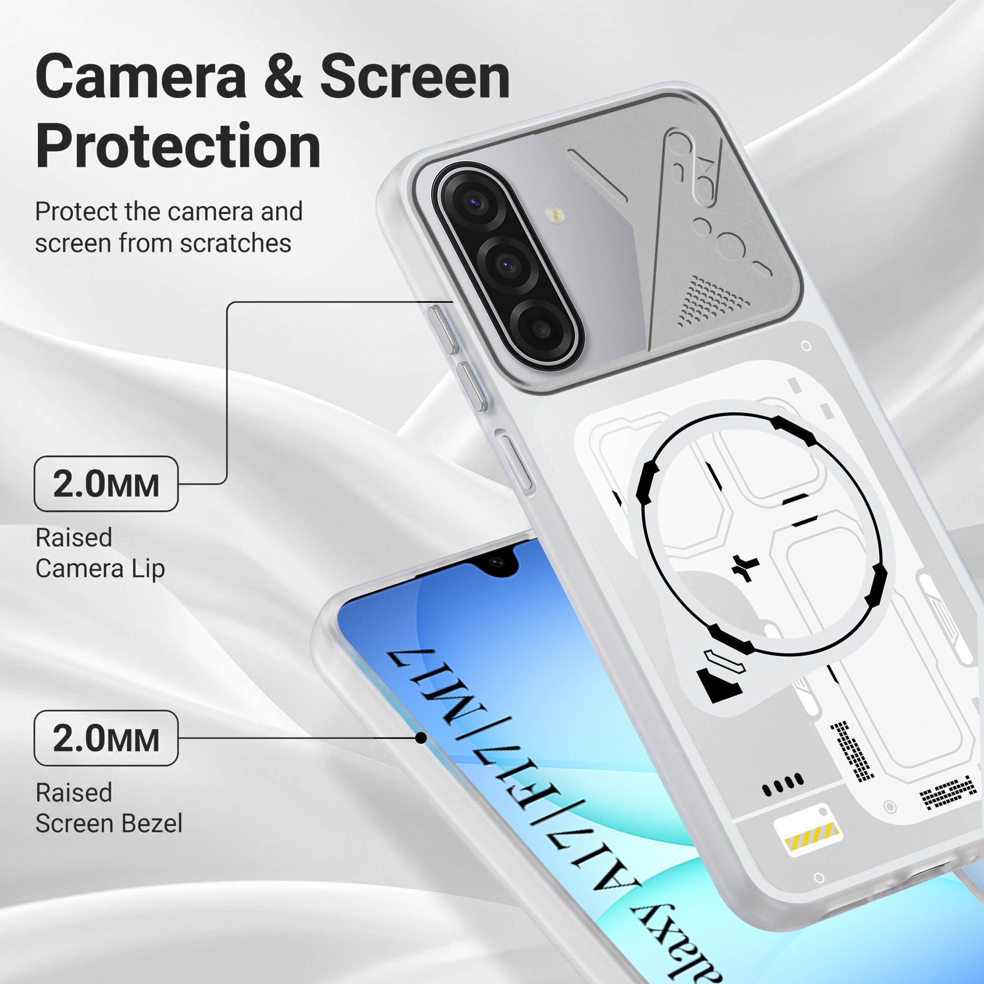 For Samsung Galaxy A17 | Samsung F17 | Samsung M17 5G Metallic Back Cover Case (Metallic Camera Protection & Buttons | Translucent Milky Shade | Hard Polycarbonate)