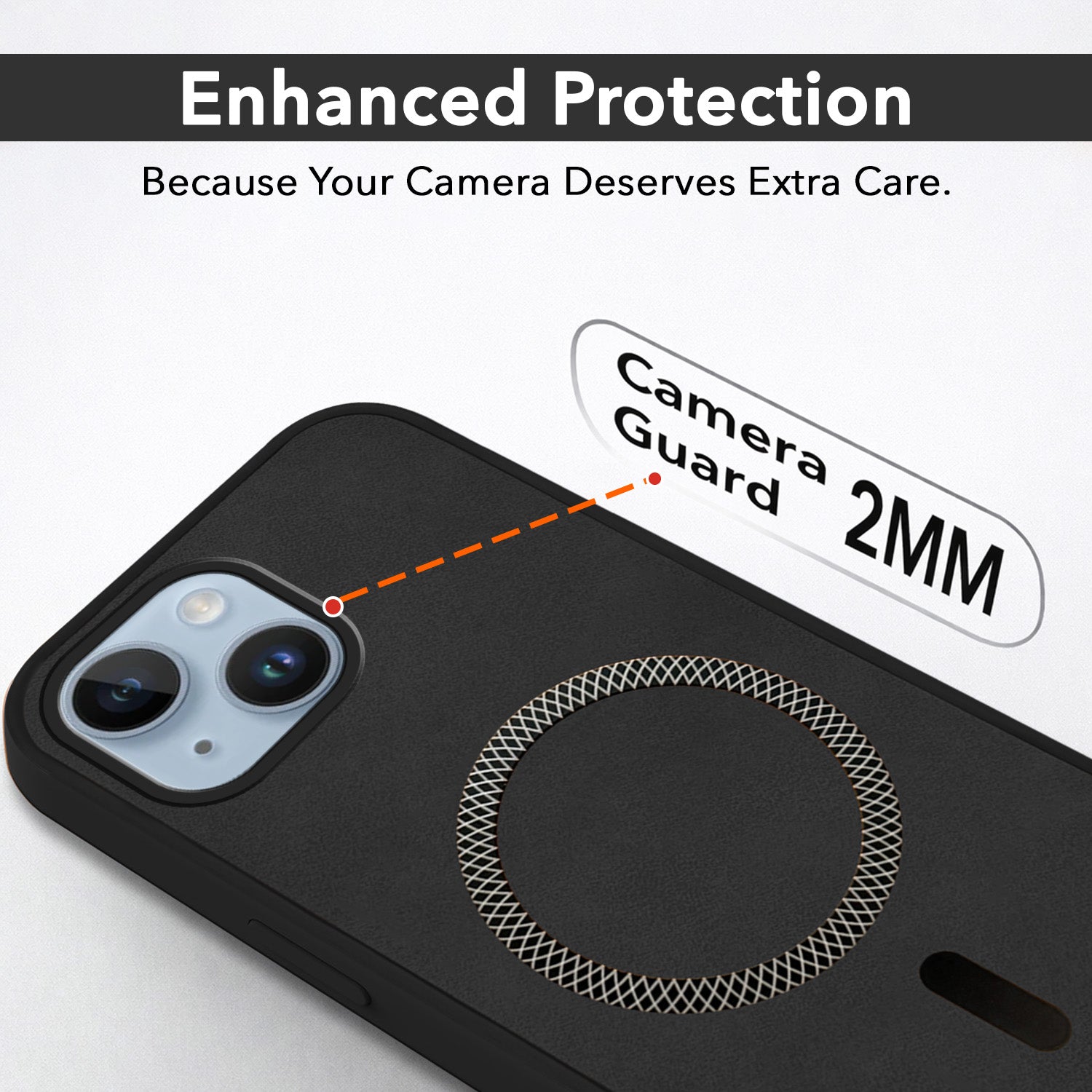 For Apple iPhone 14 Back Cover Case (Sleek Leather Finish | MagSafe Compatible Wireless Charging | Camera Bump Protection)