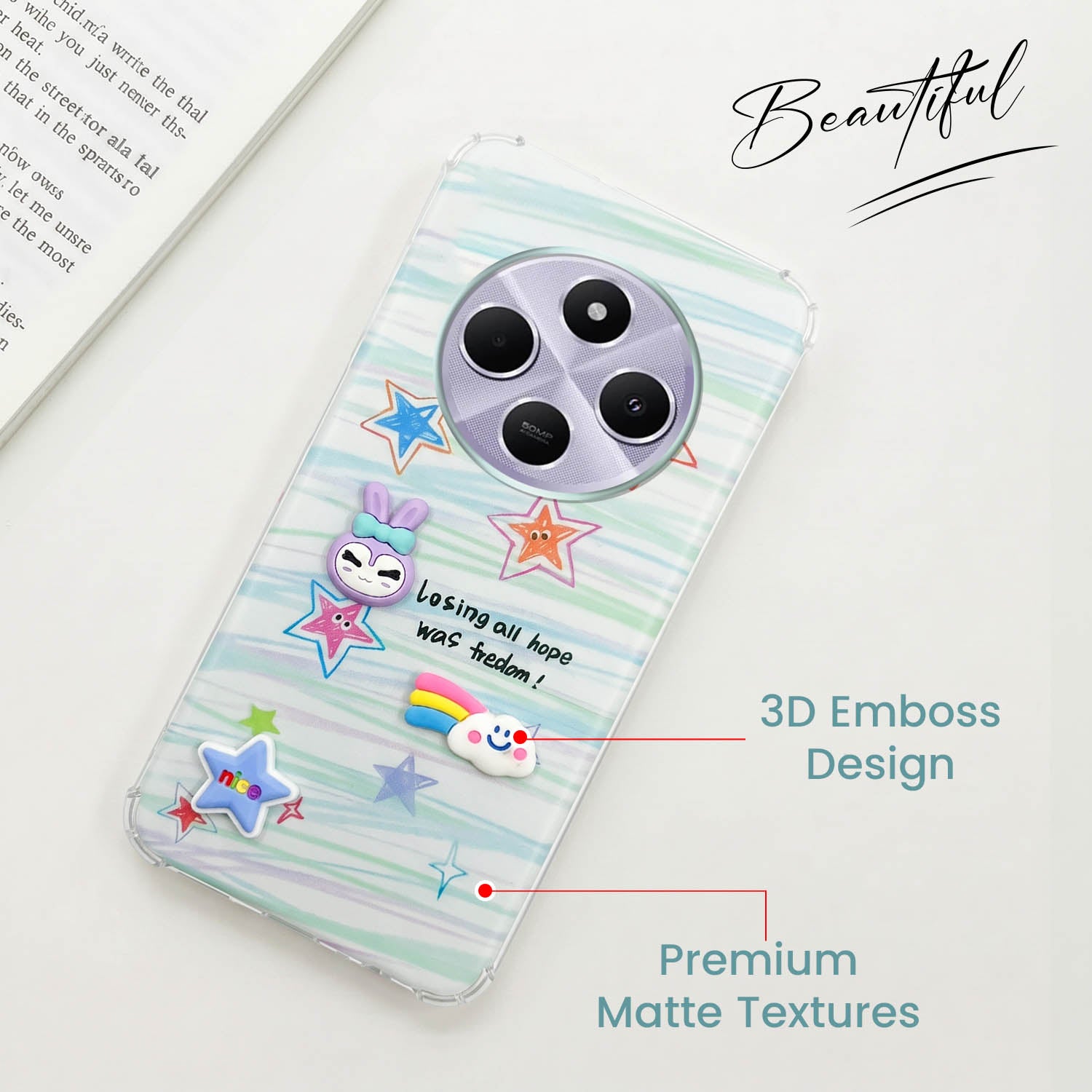 For Redmi A4 5G | Xiaomi Redmi 14C Back Cover Case (3D Cute Cartoons | Hard Back Side Soft | Matte Premium Finish | HD Printing)
