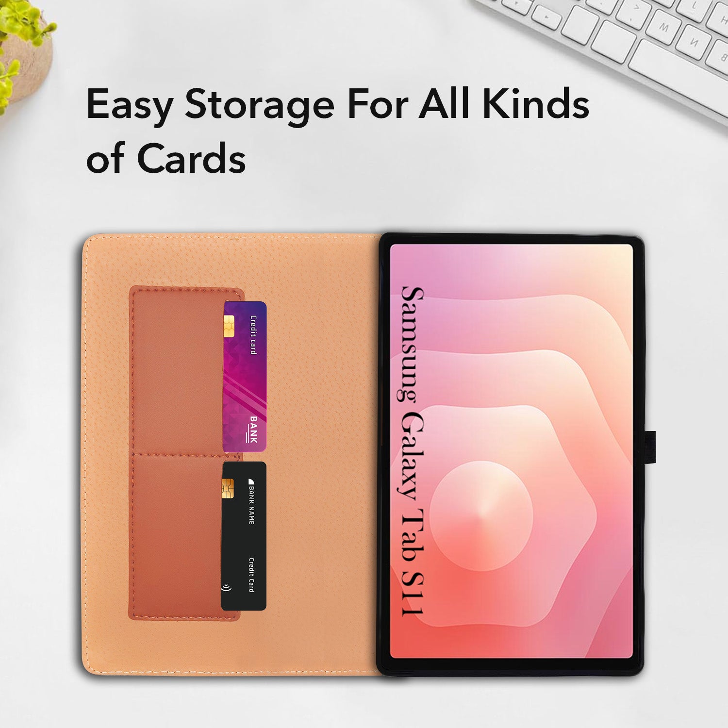 For Samsung Galaxy Tab S11 11 Inch SM-X730/X736/X736B Flip Cover Folio Cover (PU Leather | Multi-Angle Smart Stand | Card Storage Slots | Silicone Back Pouch)